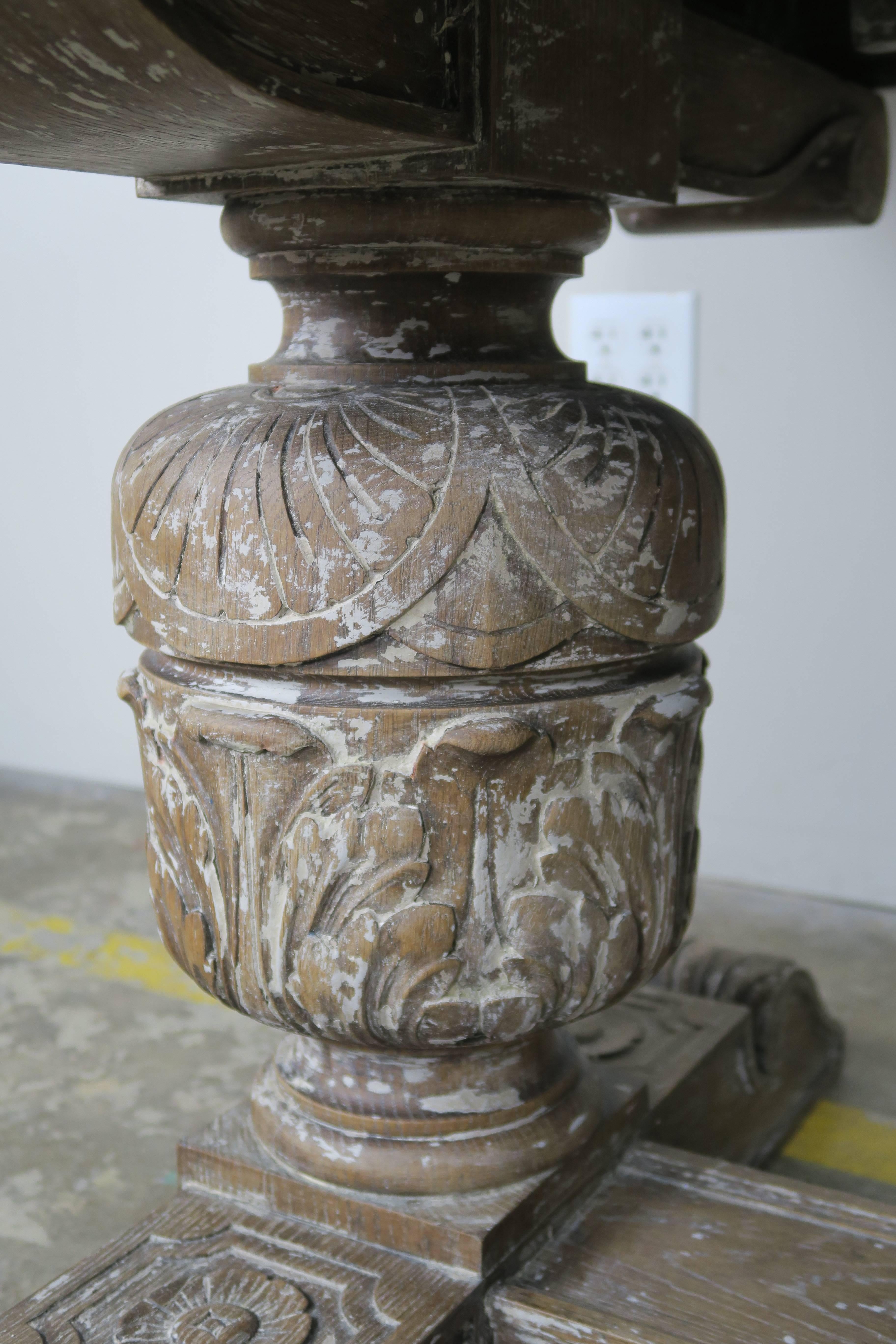 Early 20th Century English Oak Washed Refractory Table with Leaves