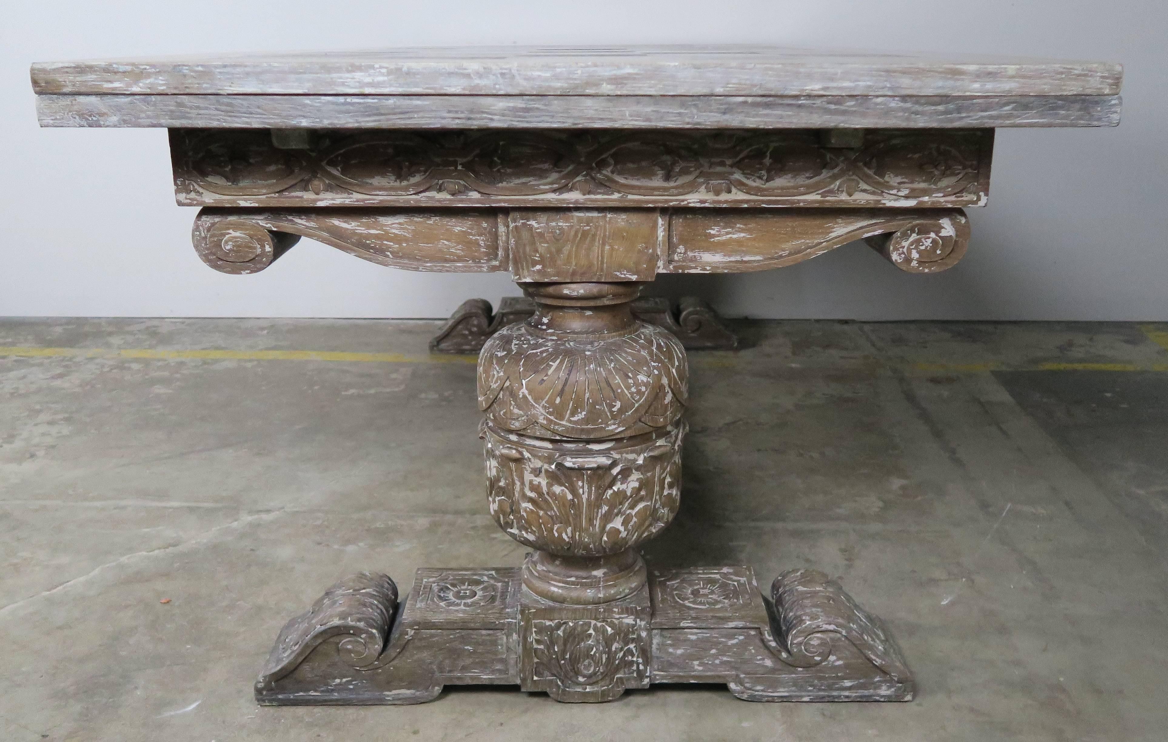 English Oak Washed Refractory Table with Leaves 3