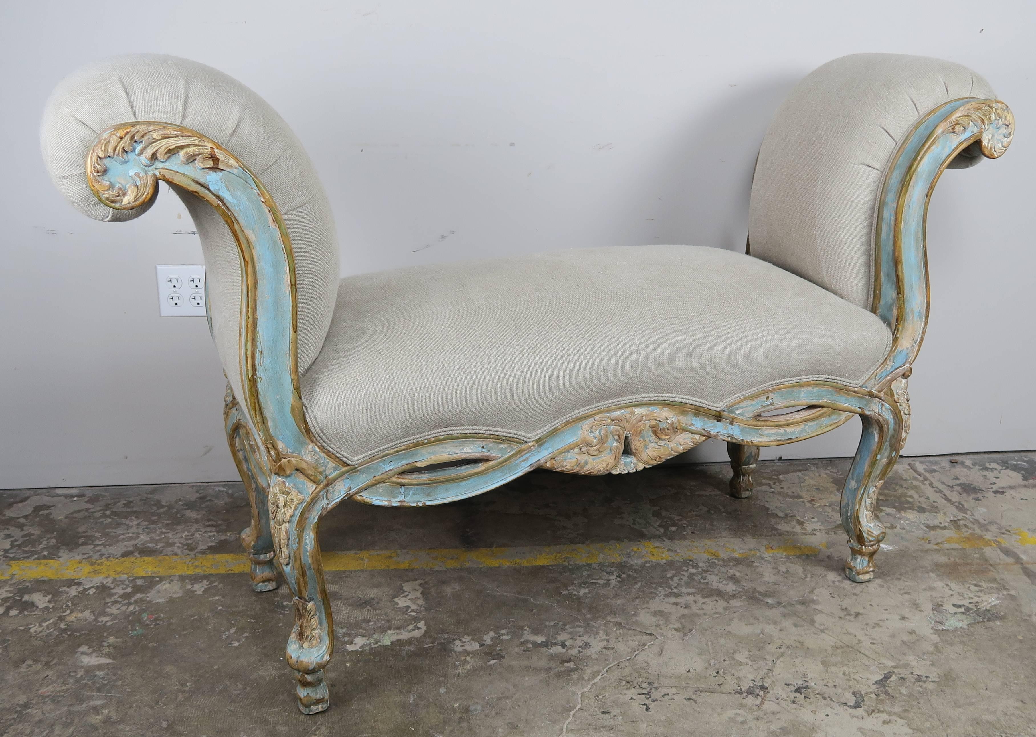 Wood Pair of French Rococo Style Painted Benches