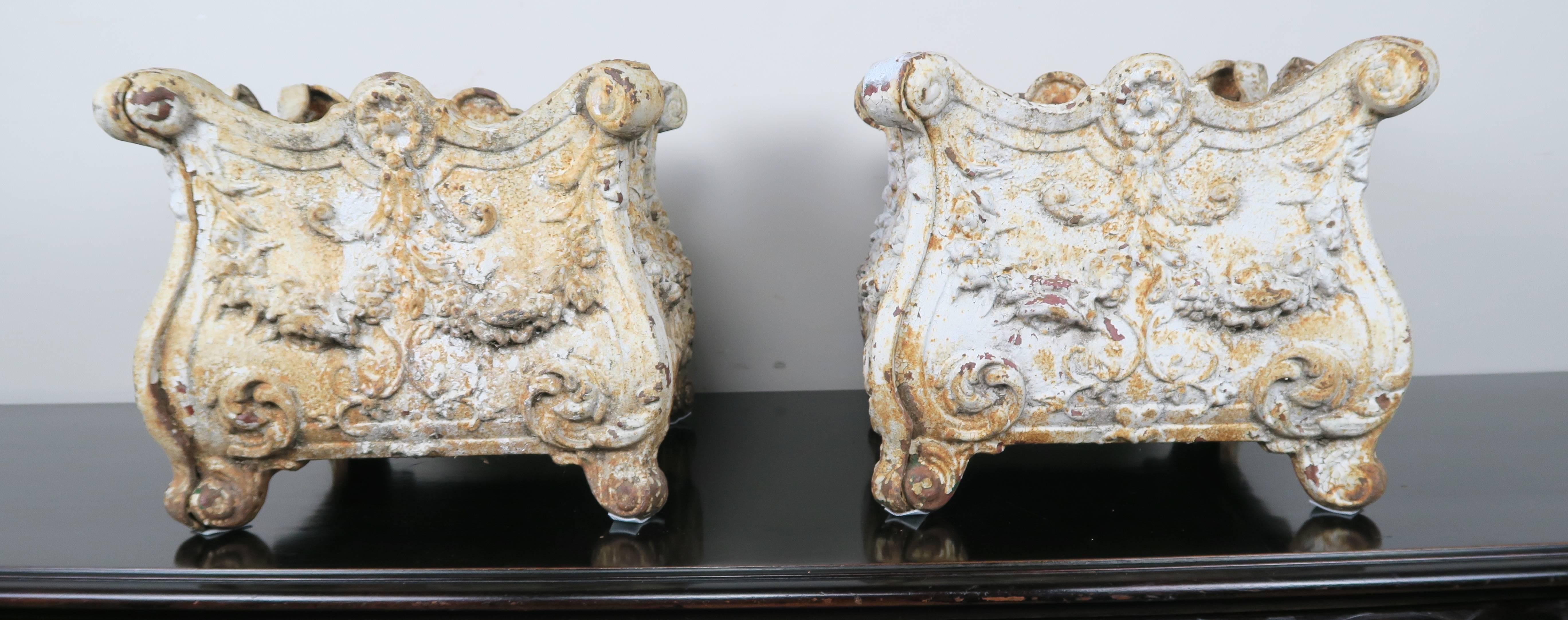 Rococo 19th Century French Cast Iron Planters, Pair