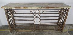 Monumental French Wrought Iron Console with Marble Top