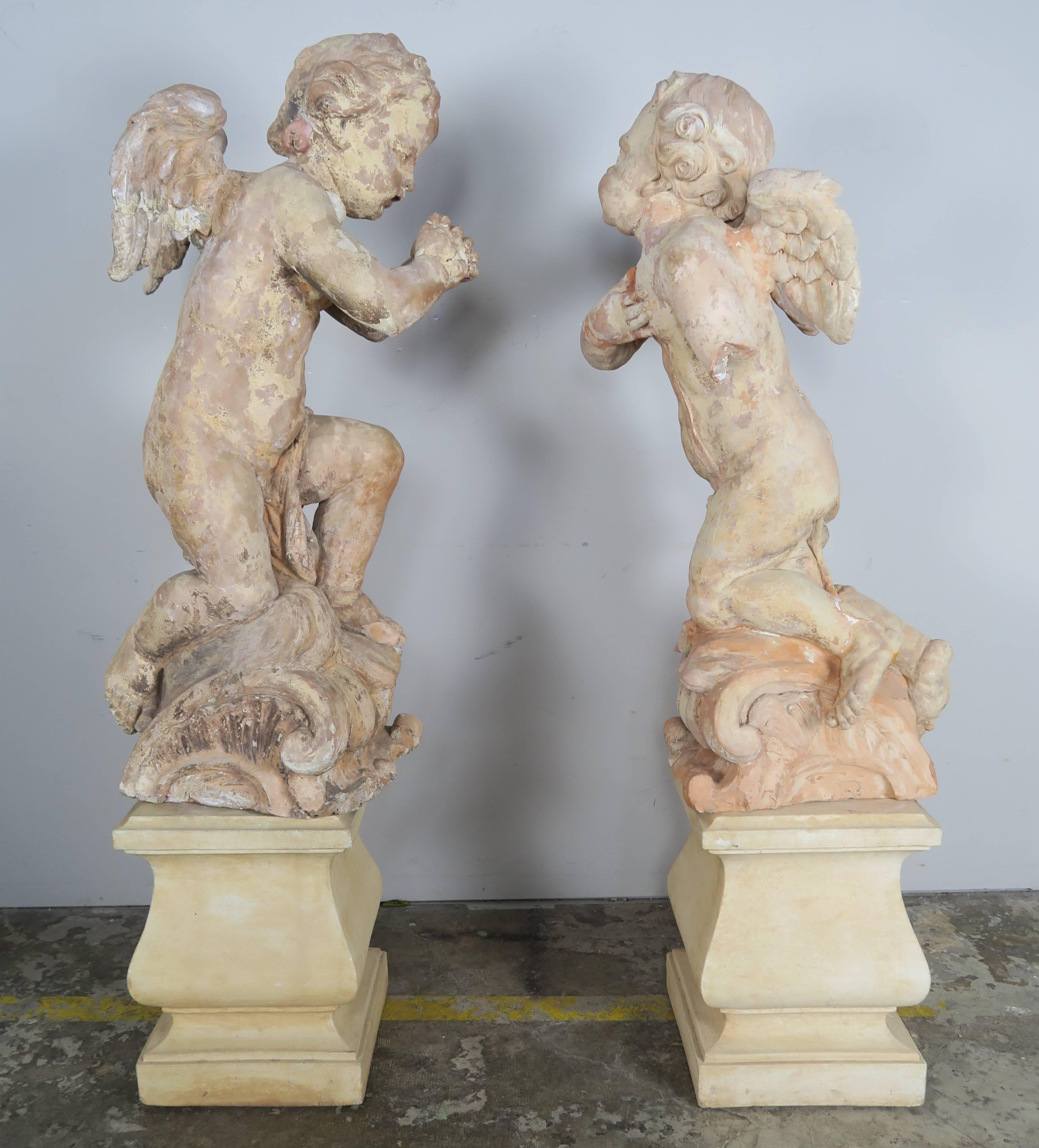 Terracotta Pair of 18th Century Terra Cotta Cherubs by Claude Clodion