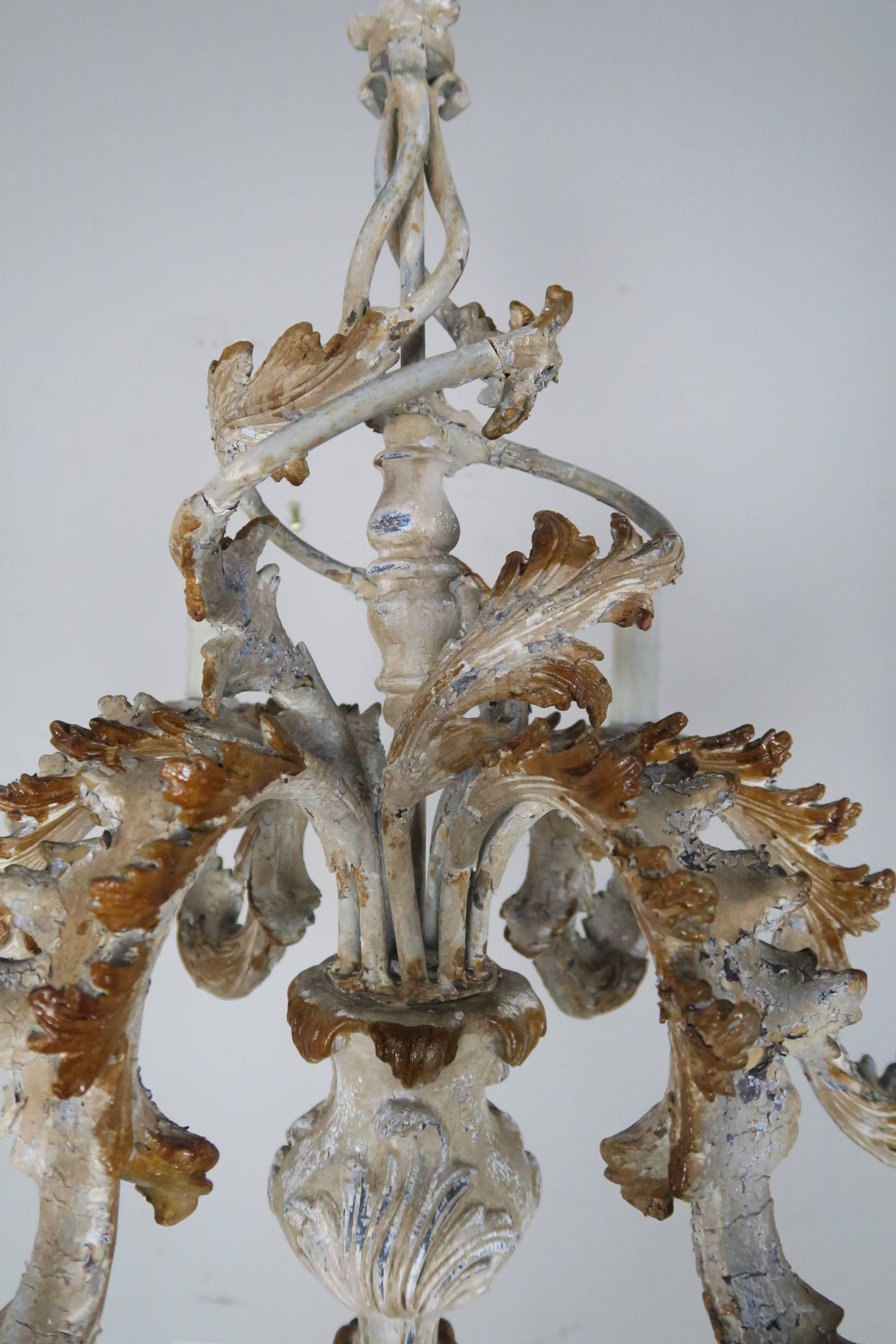 Rococo Pair of Italian Painted Six-Light Chandeliers