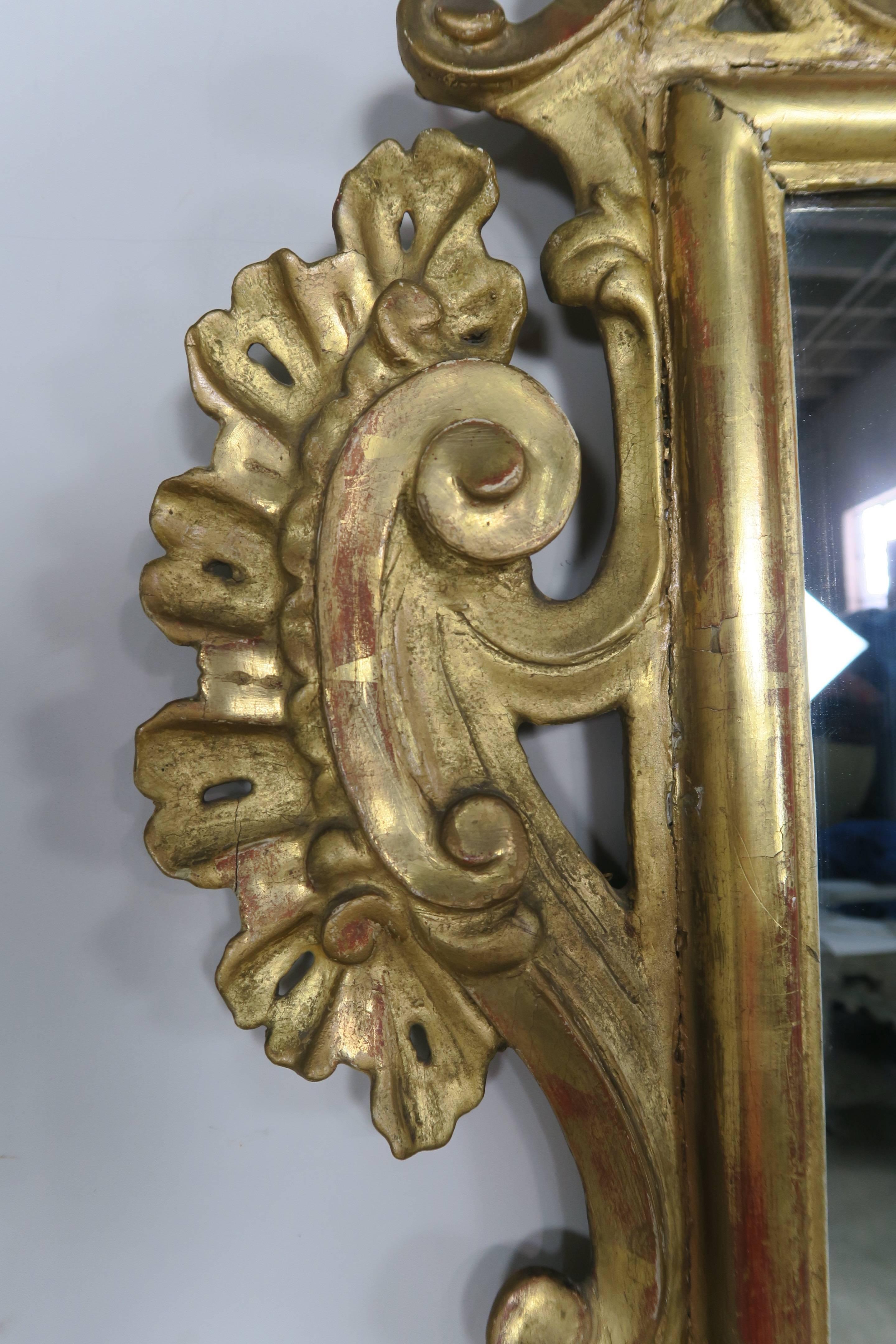 19th Century Italian Gilt Wood Mirror In Excellent Condition In Los Angeles, CA