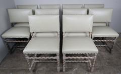Ten Spanish Dining Chairs with Faux Ostrich Upholstery