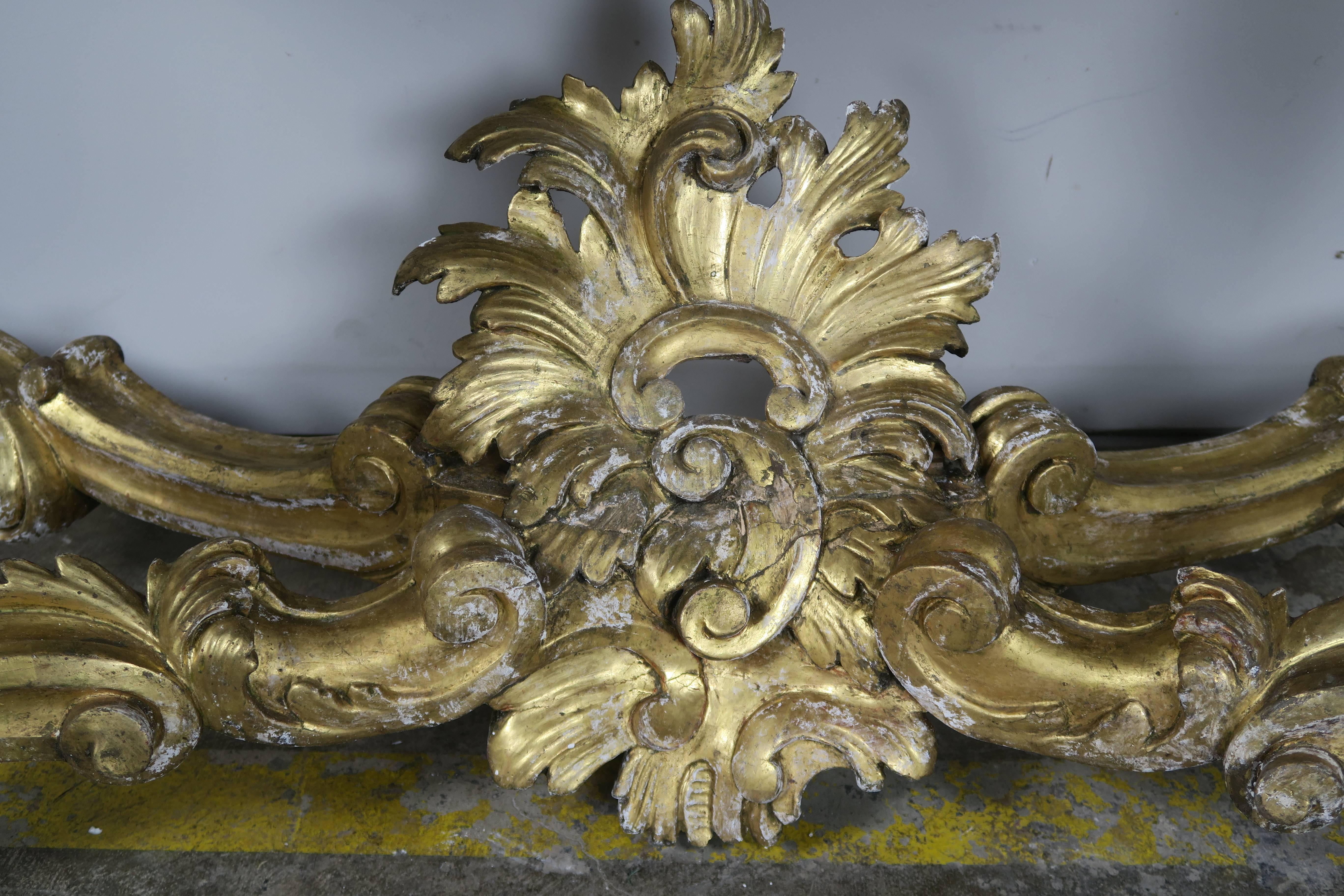 22k Gold 19th Century French Rococo Style Giltwood Console with Carrara Marble
