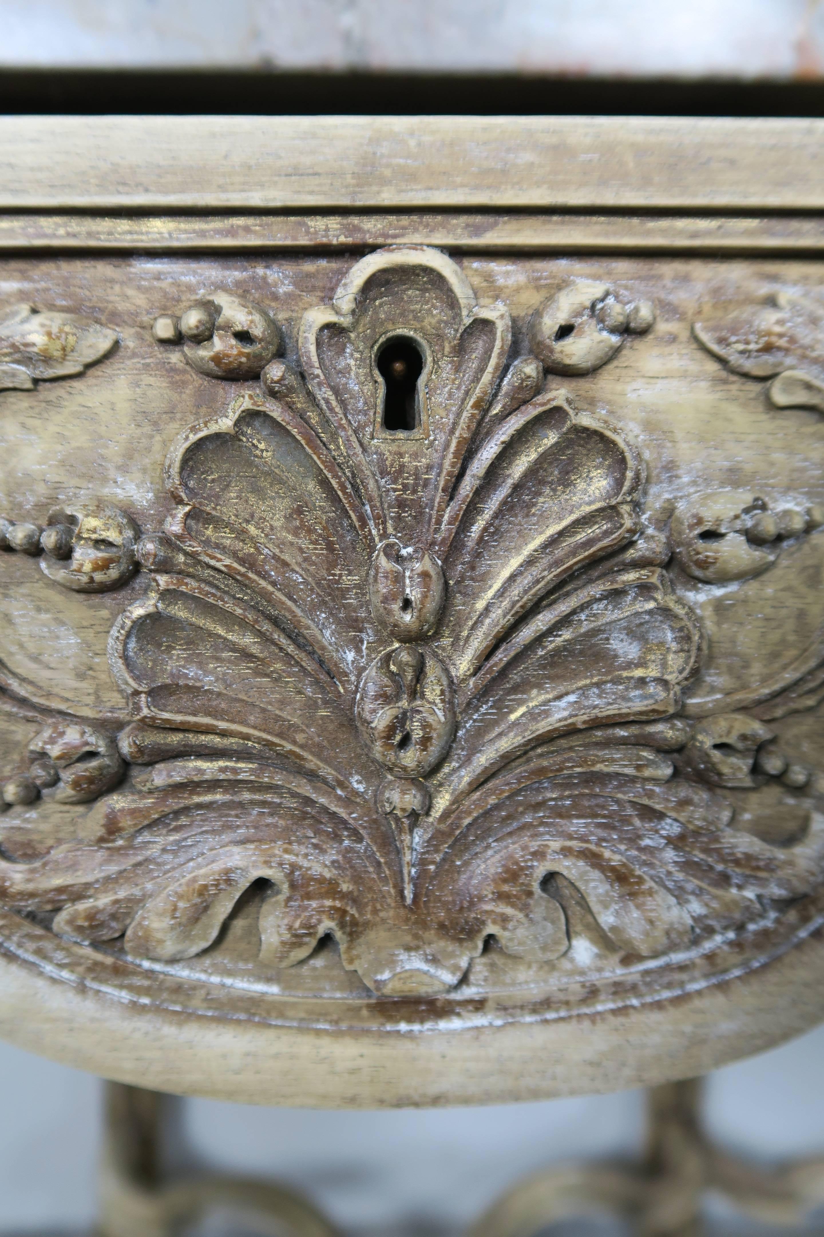 Marble 19th Century French Carved Painted Sideboard