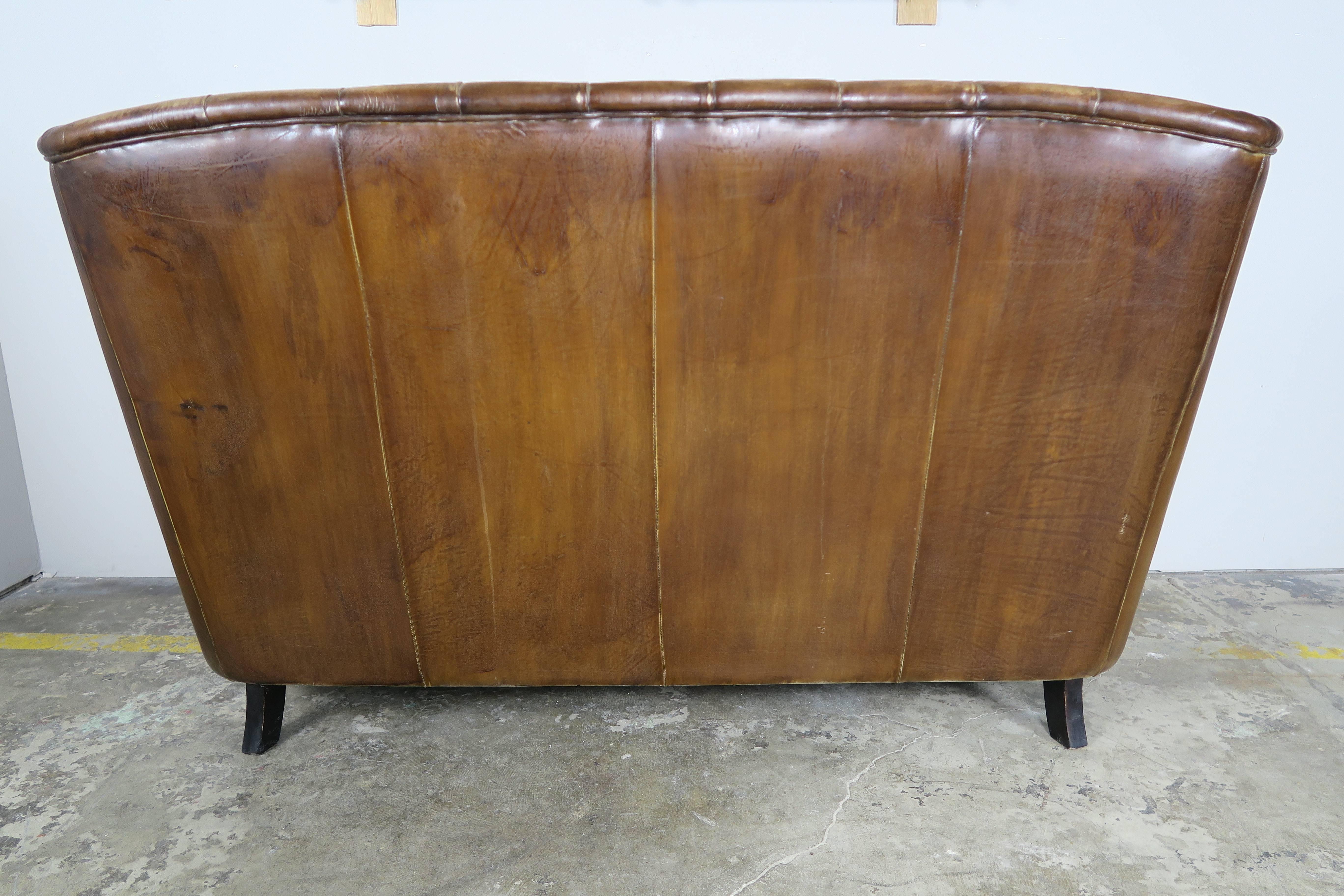 English Leather Tufted Sofa with Nailhead Trim Detail 3
