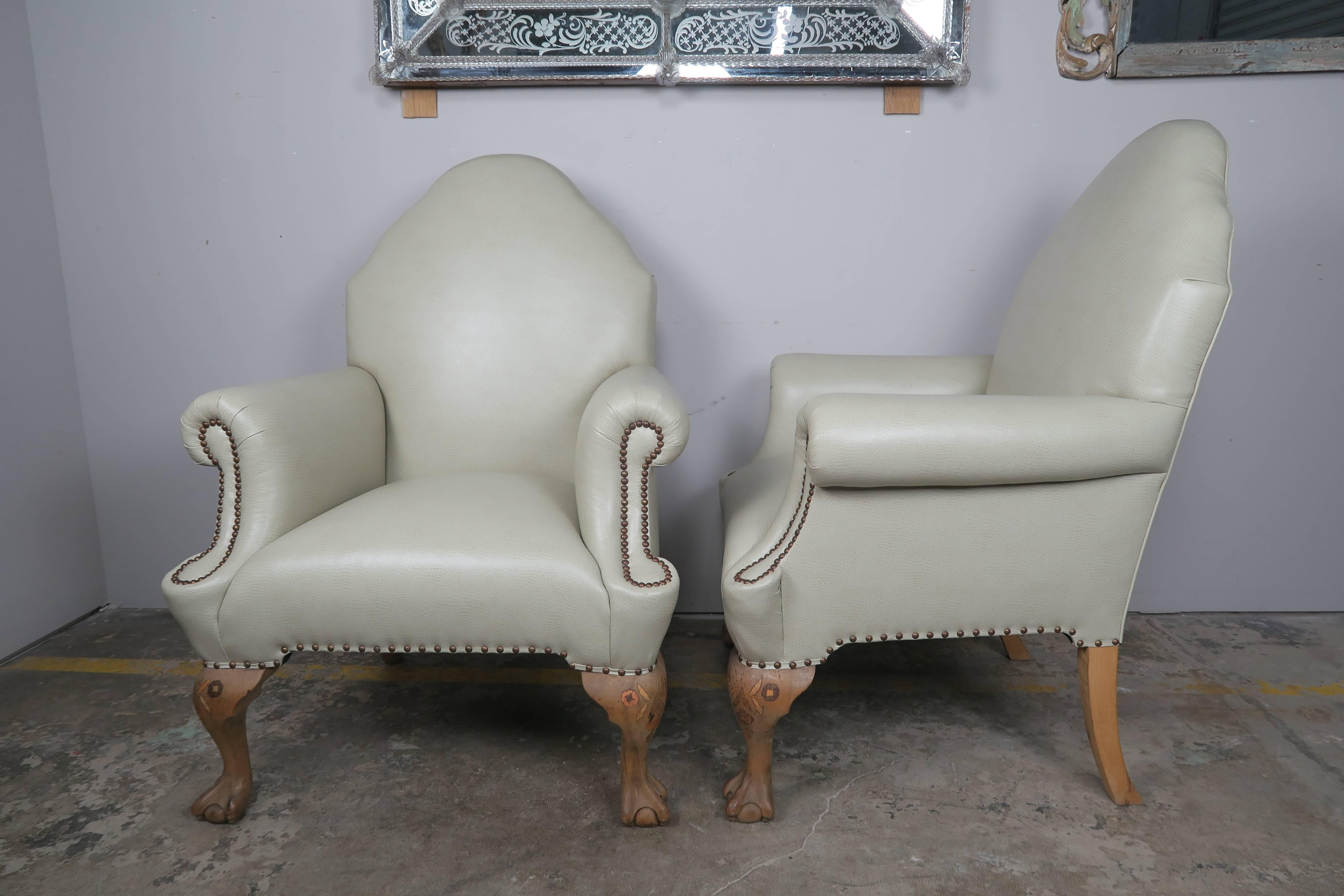 Inlay Pair of English Chippendale Style Armchairs