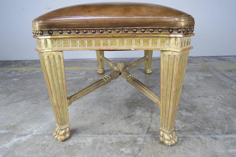 Leather Upholstered Gilt Wood Bench By Dennis And Leen At 1stdibs Leather Upholstered Gilt Wood Bench By Dennis Leen For 2