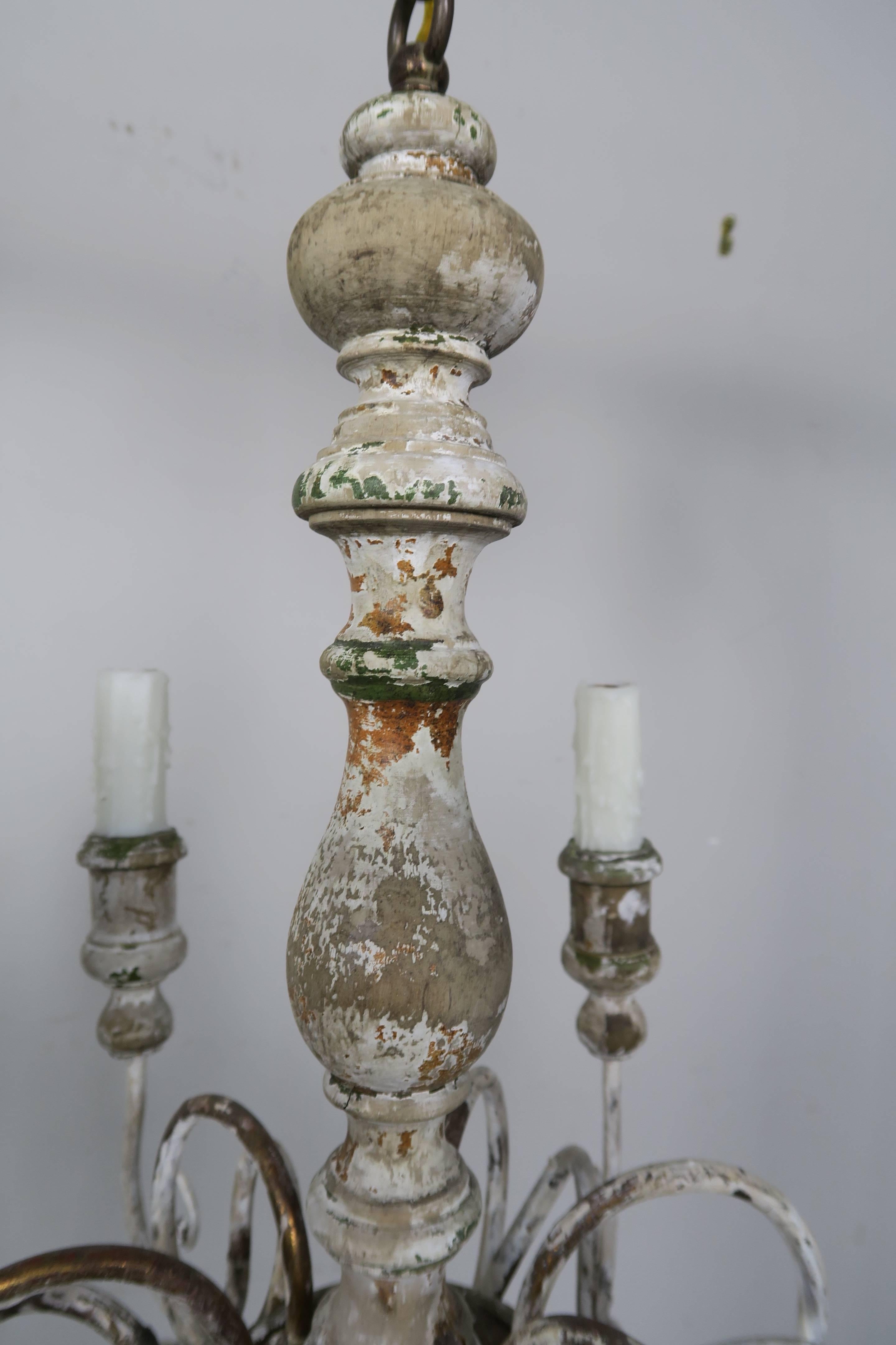 Early 20th Century Six-Light Painted Wood and Iron Italian Chandelier