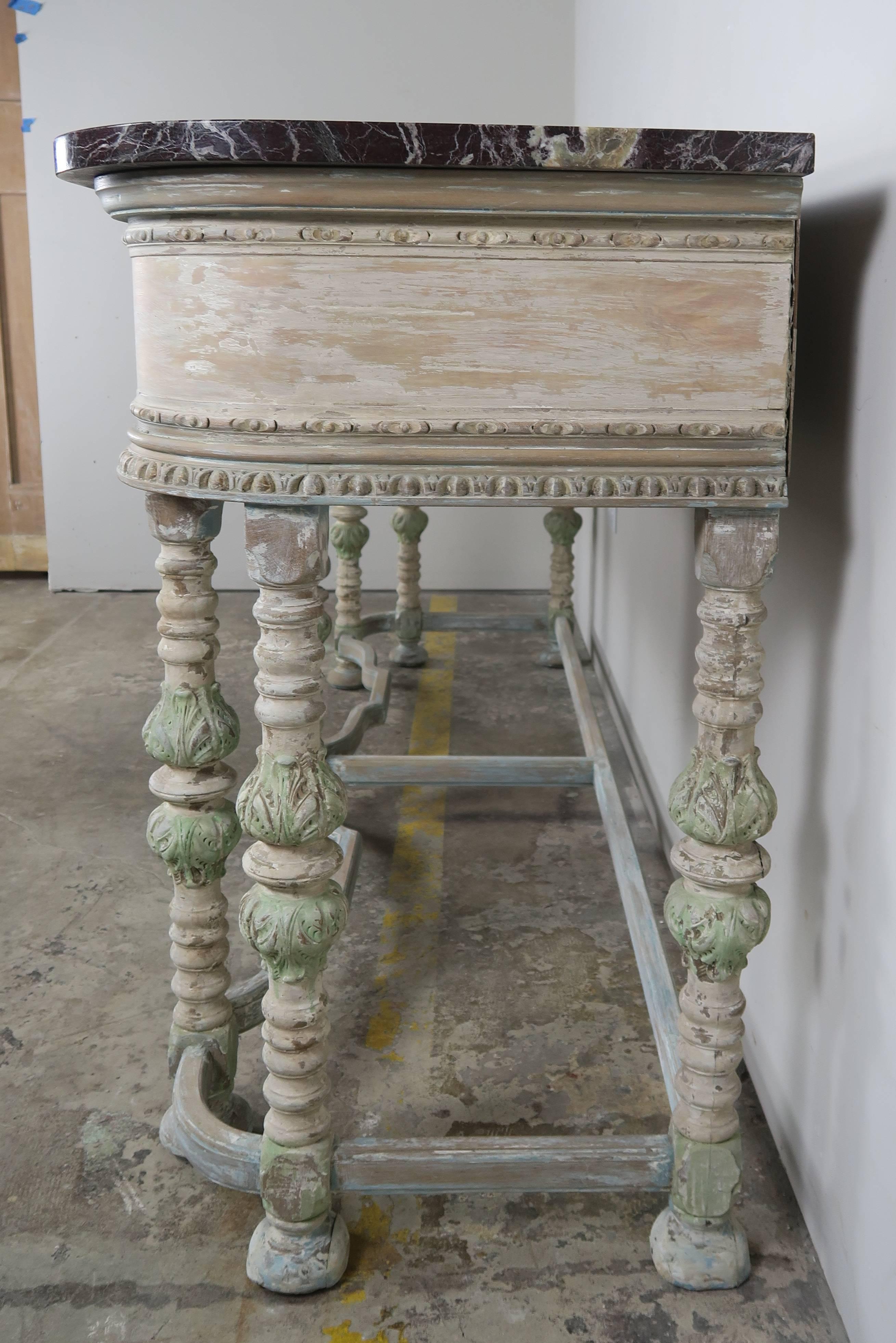 Neoclassical Louis XVI Style French Painted Sideboard with Marble Top