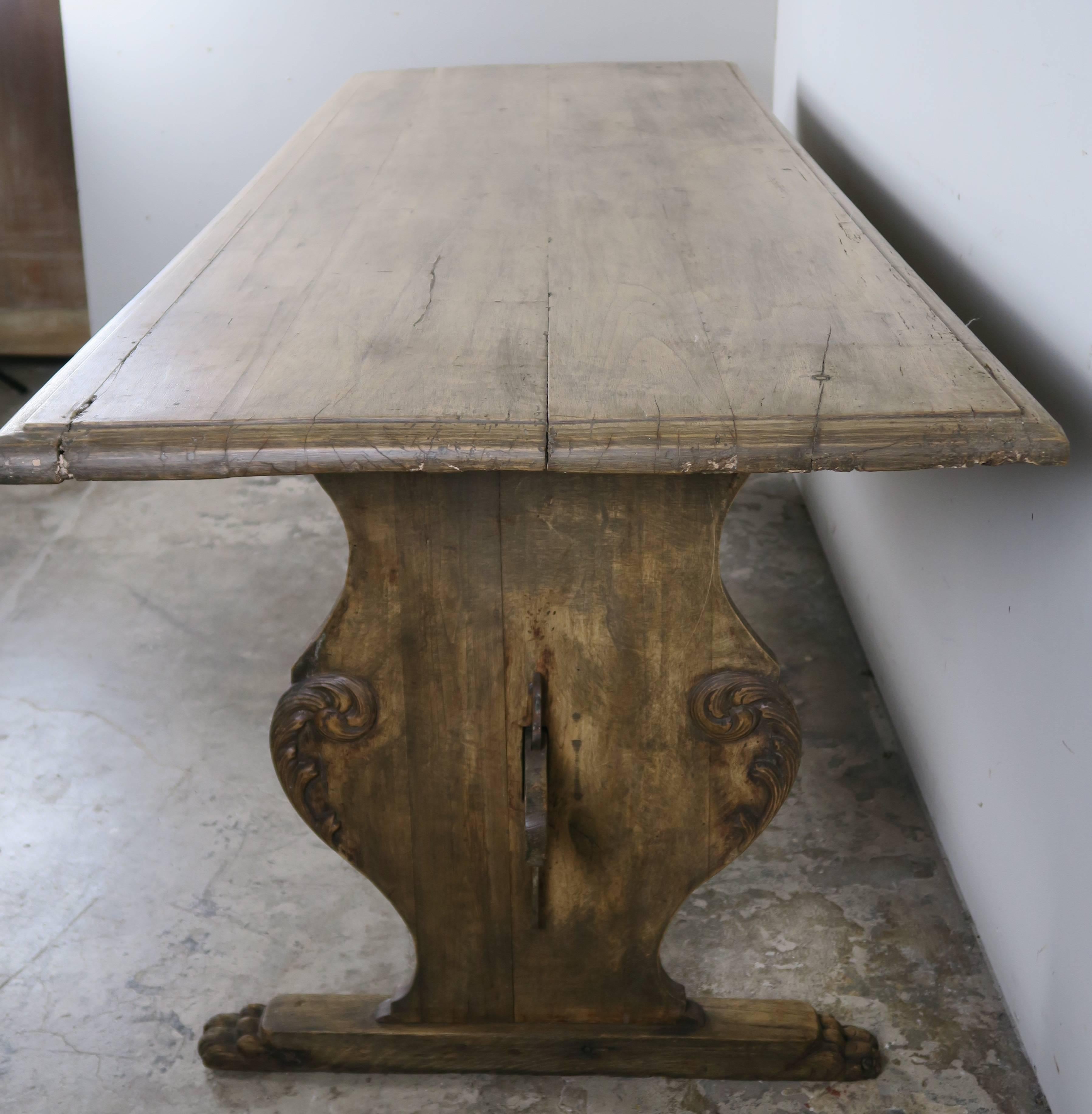19th Century Italian Carved Wood Trestle Table 1