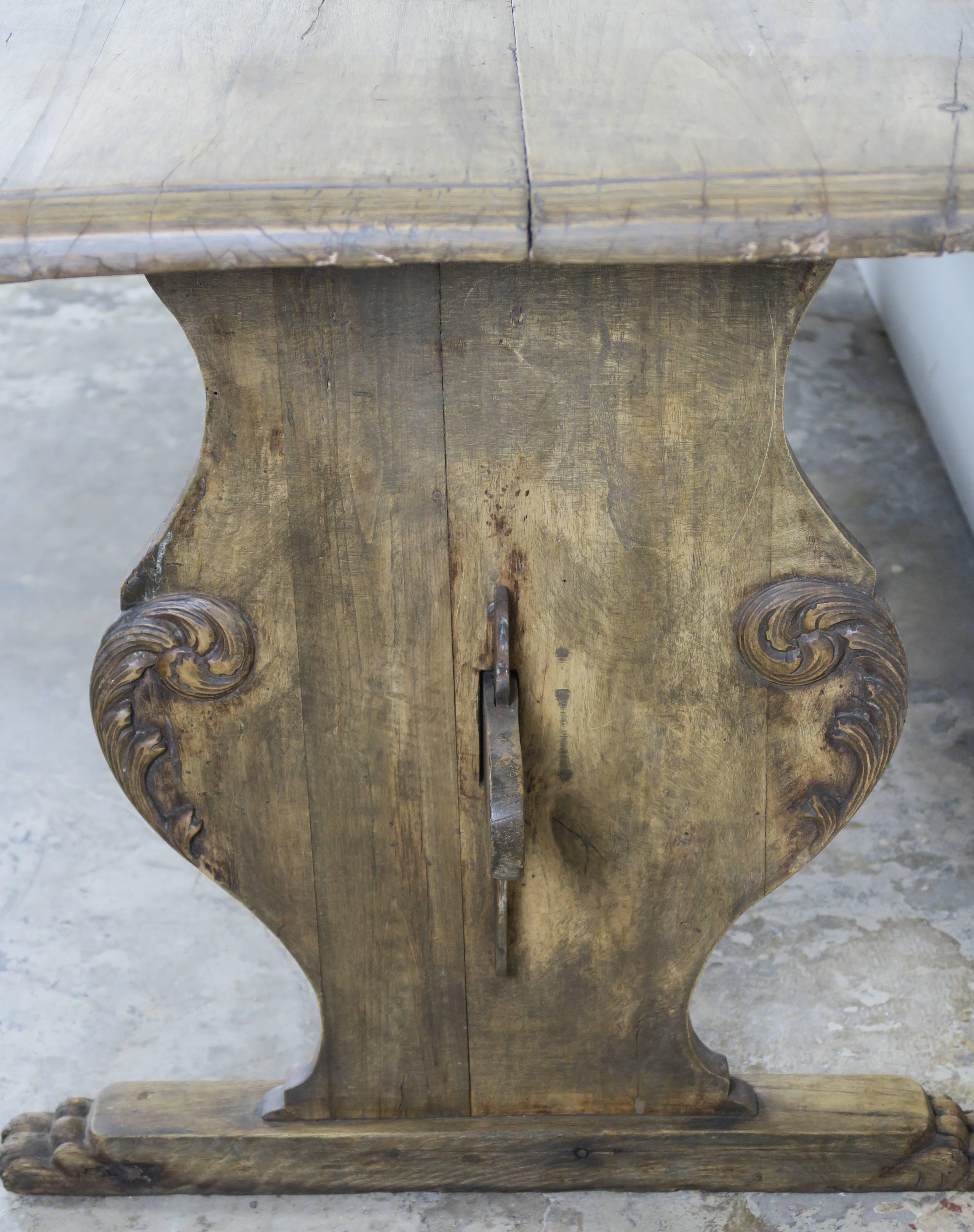 19th Century Italian Carved Wood Trestle Table 2