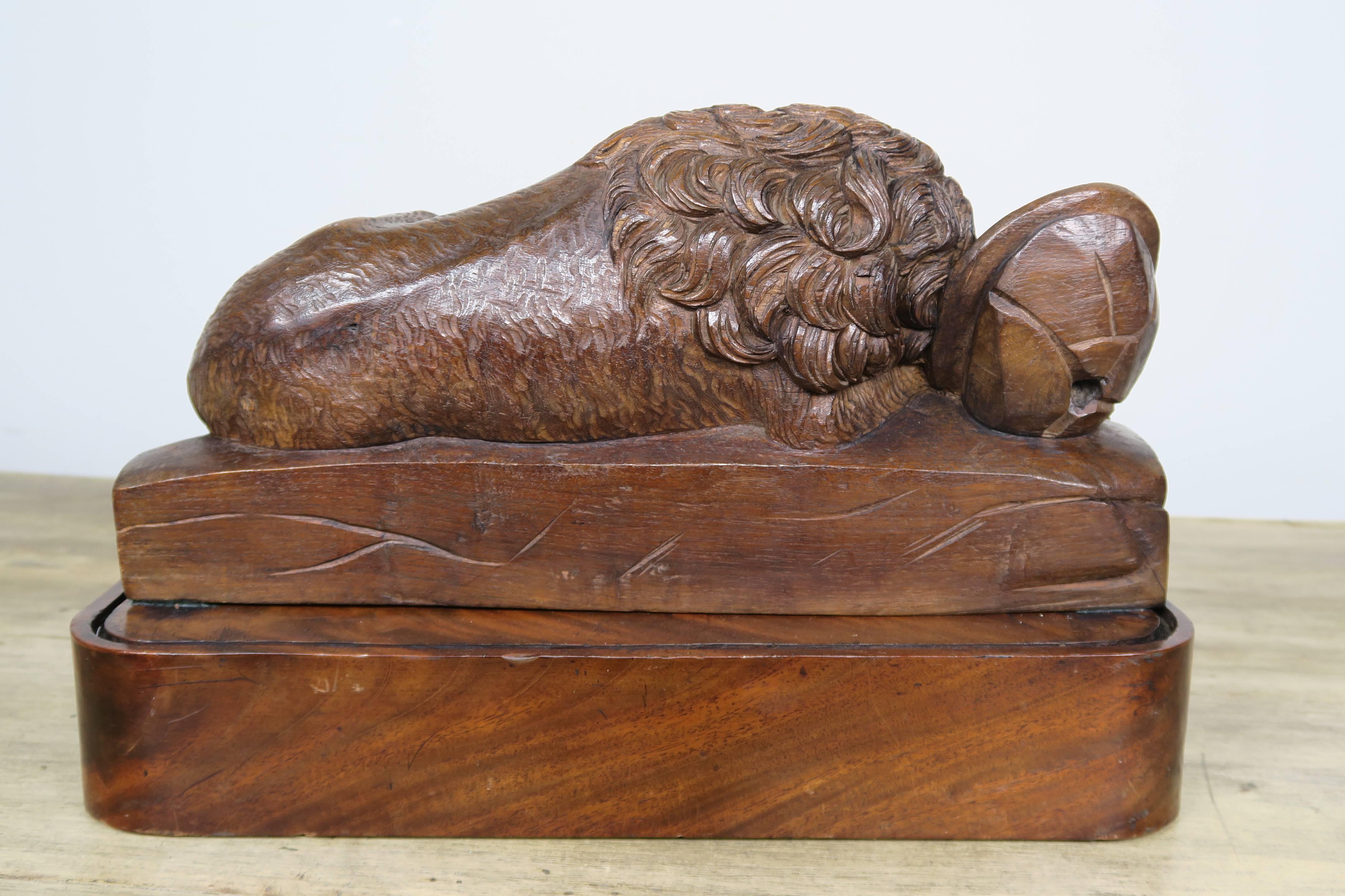 Hand-Carved Carved Wood Lion-Copy of Original Monument in Lucerne