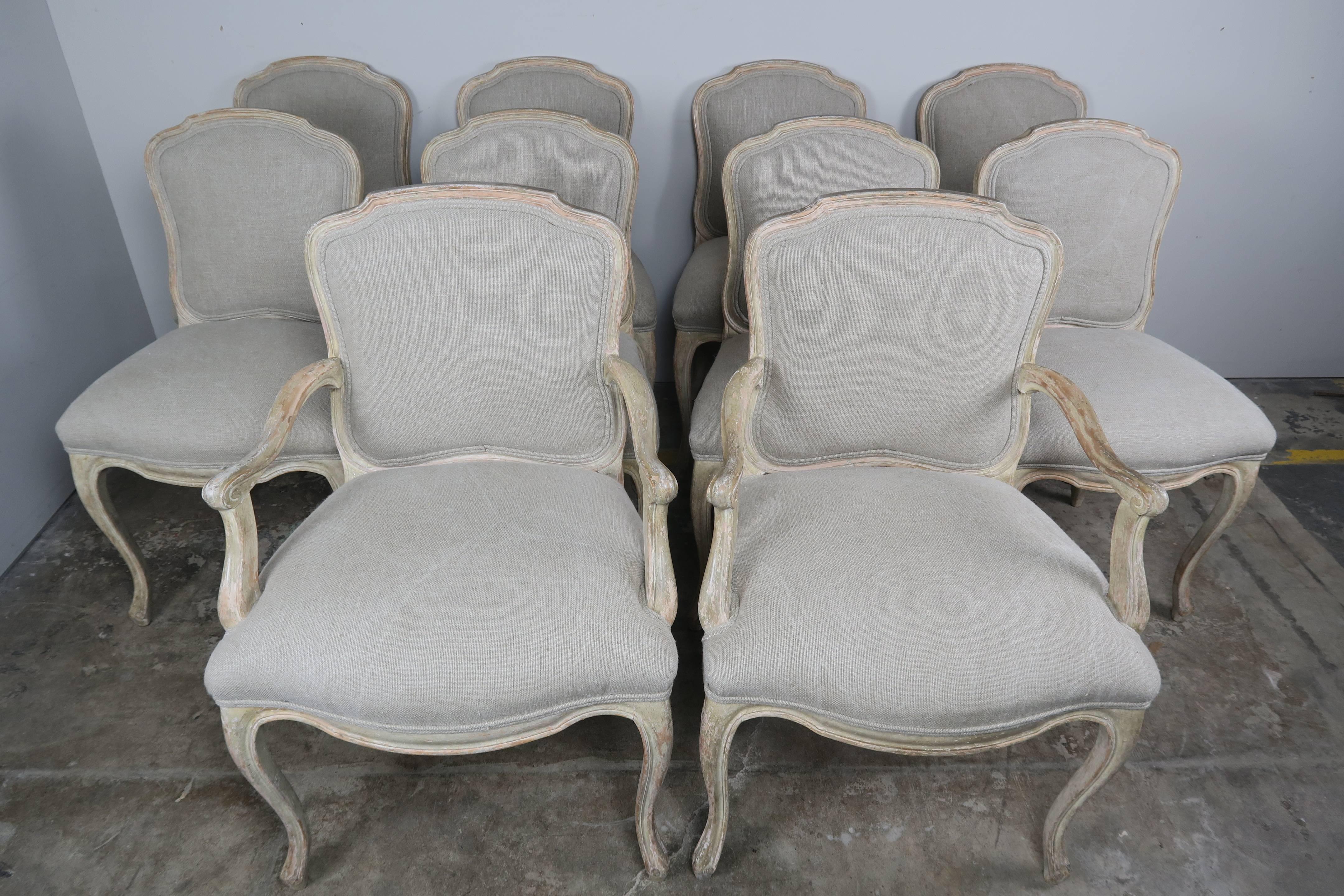Painted Set of Ten French Louis XV Style Dining Chairs
