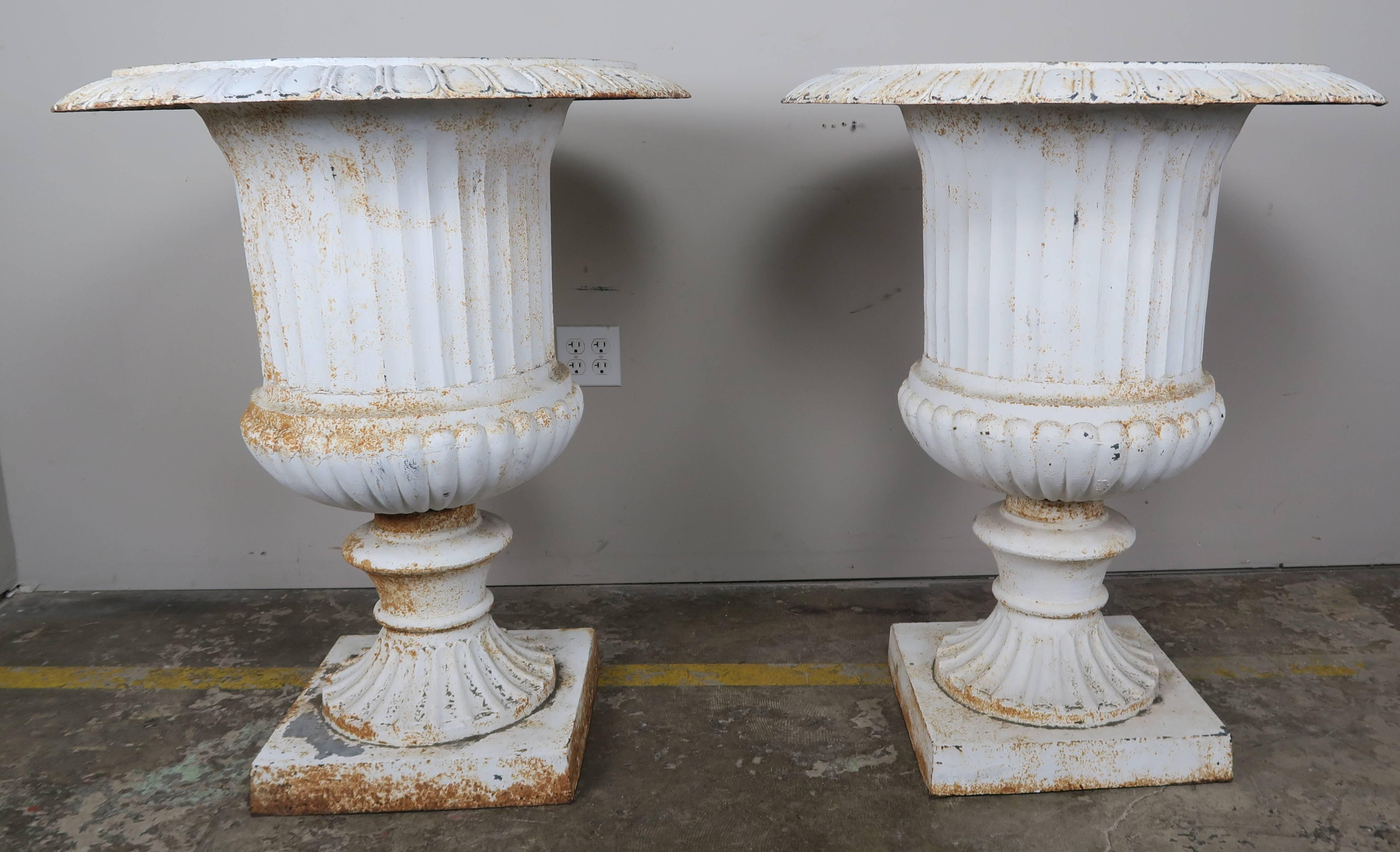 Pair of Italian neoclassical style painted cast iron planters.