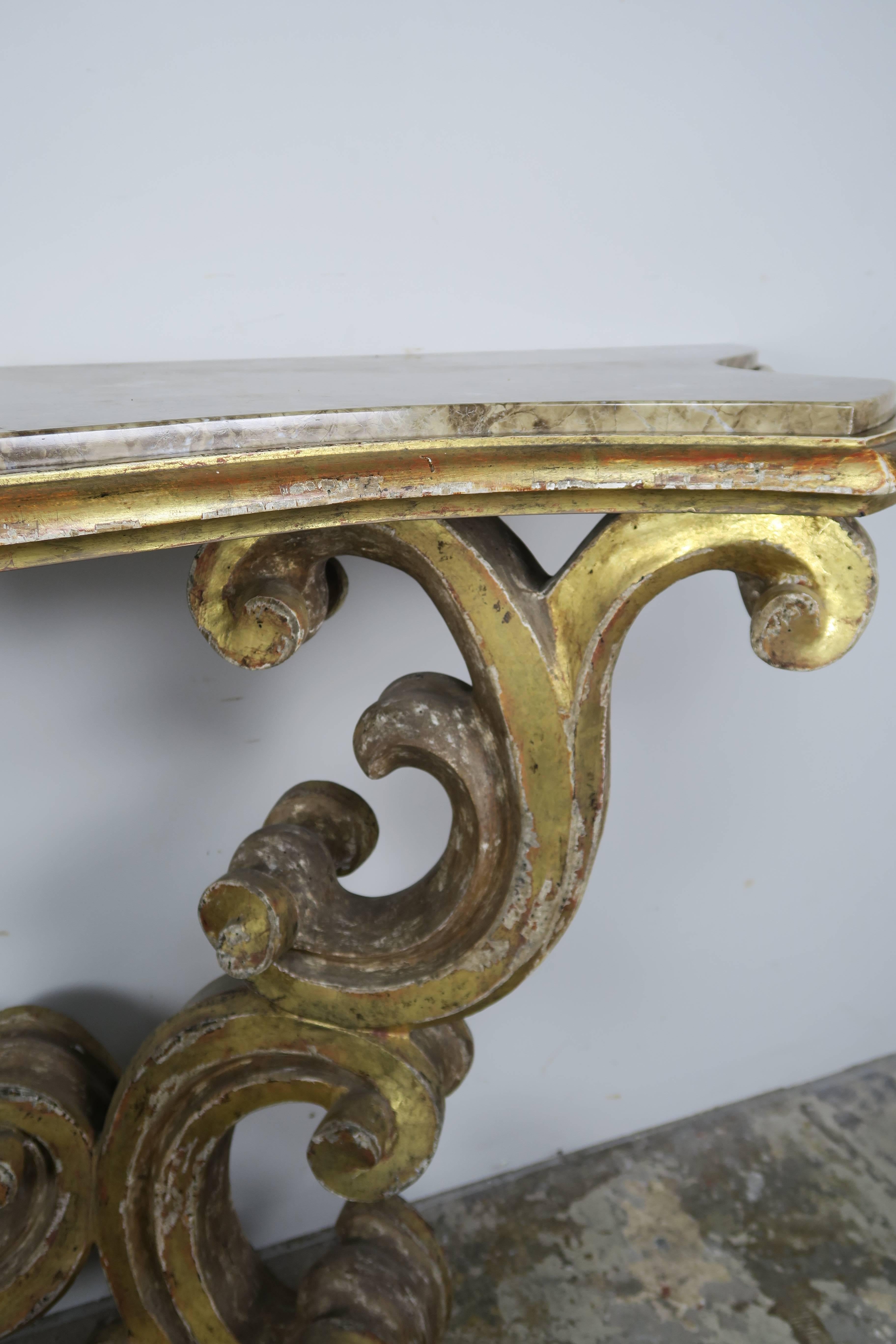 Woodwork Italian Giltwood Consoles with Marble Top