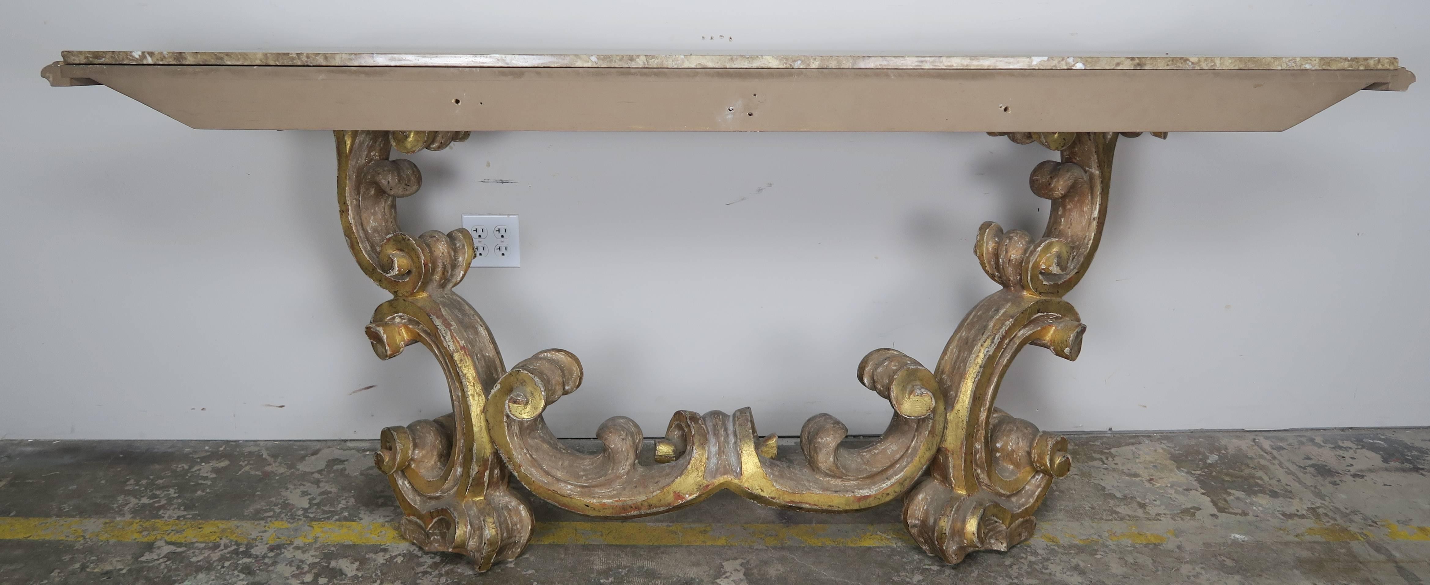 Italian Giltwood Consoles with Marble Top 3