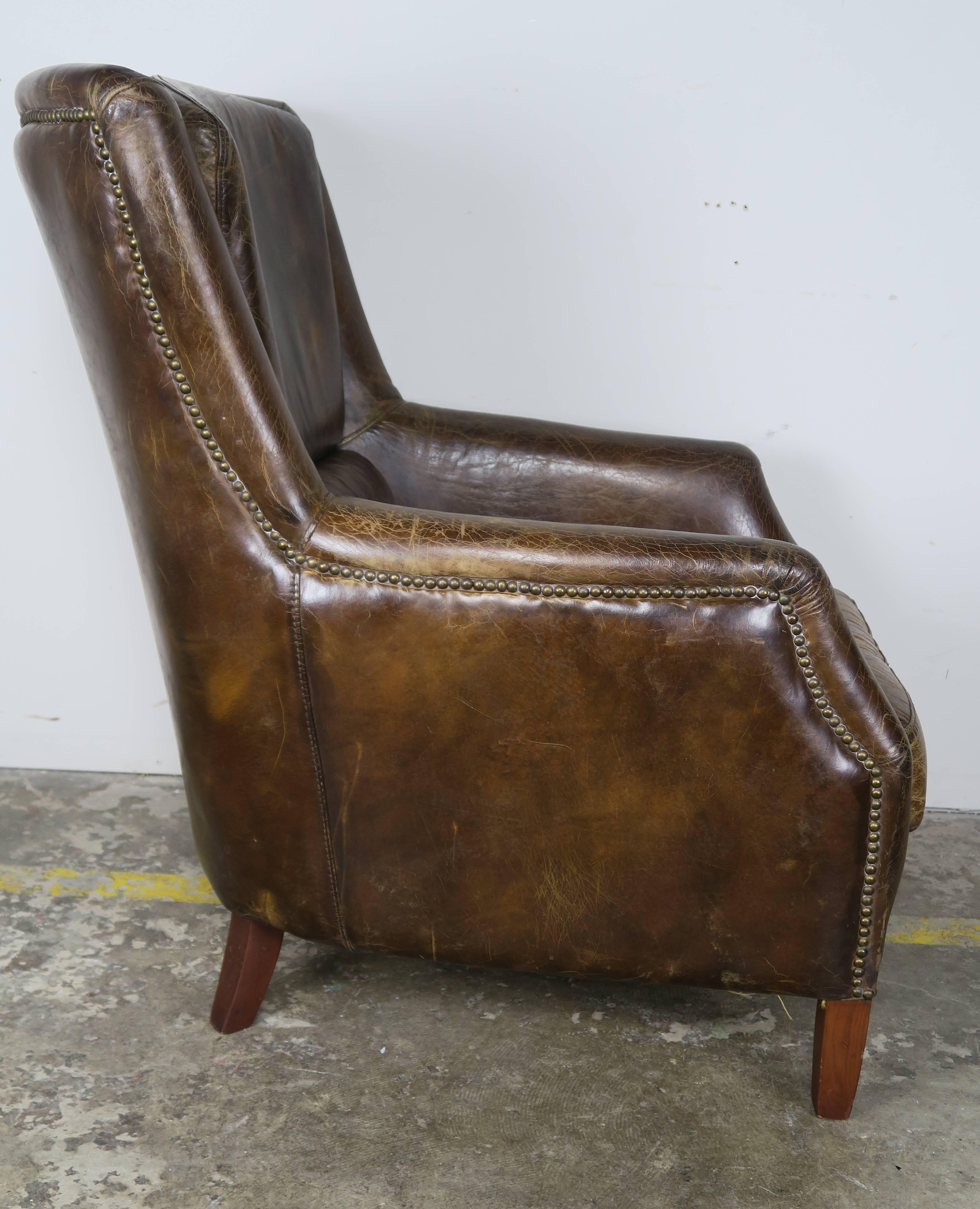 20th Century Pair of Tobacco Colored Leather Armchairs