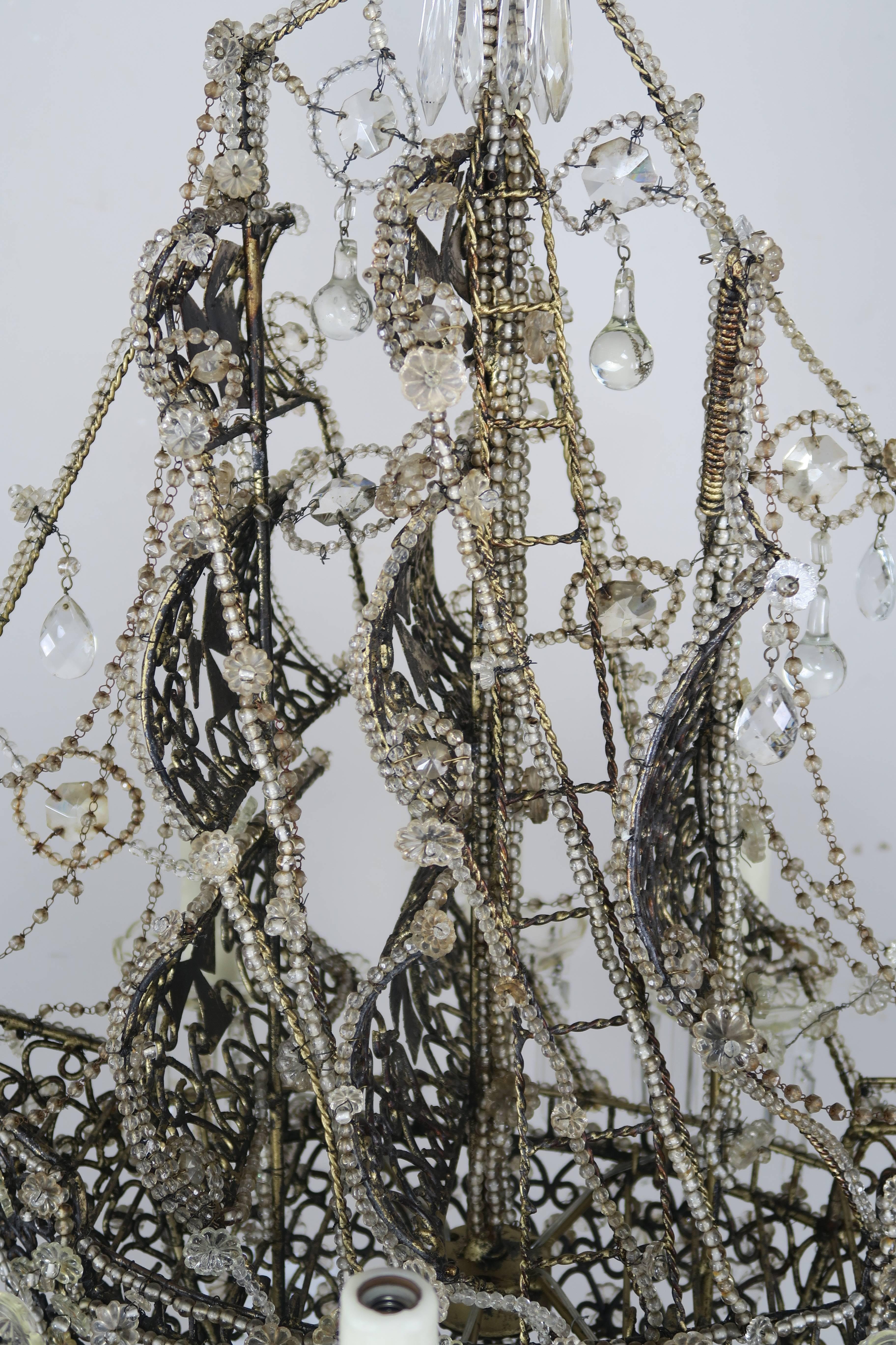 Mid-20th Century Unique French Crystal Beaded Ship Chandelier, circa 1930s