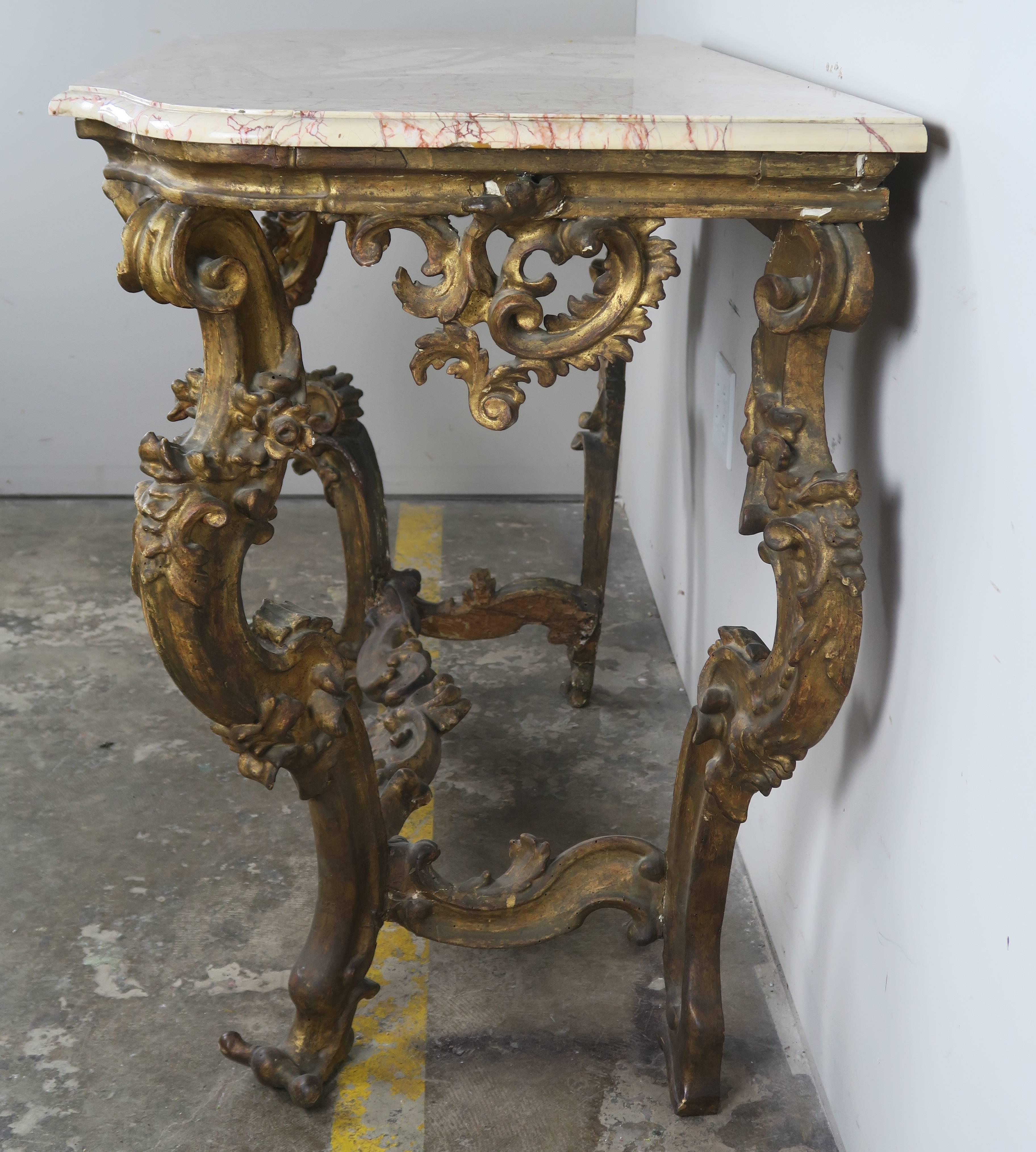 19th Century Italian Giltwood Console with Marble Top 3