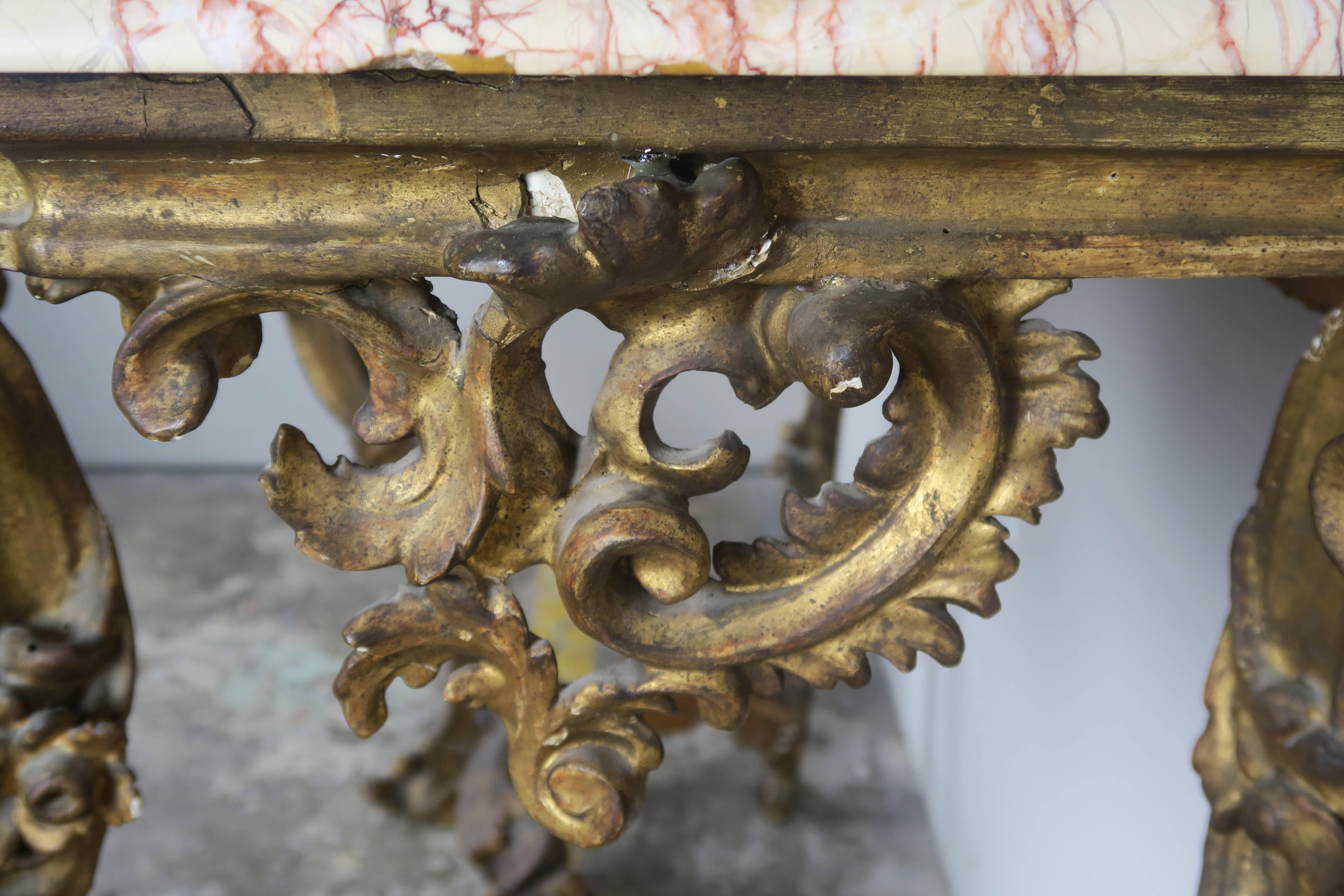 19th Century Italian Giltwood Console with Marble Top 4