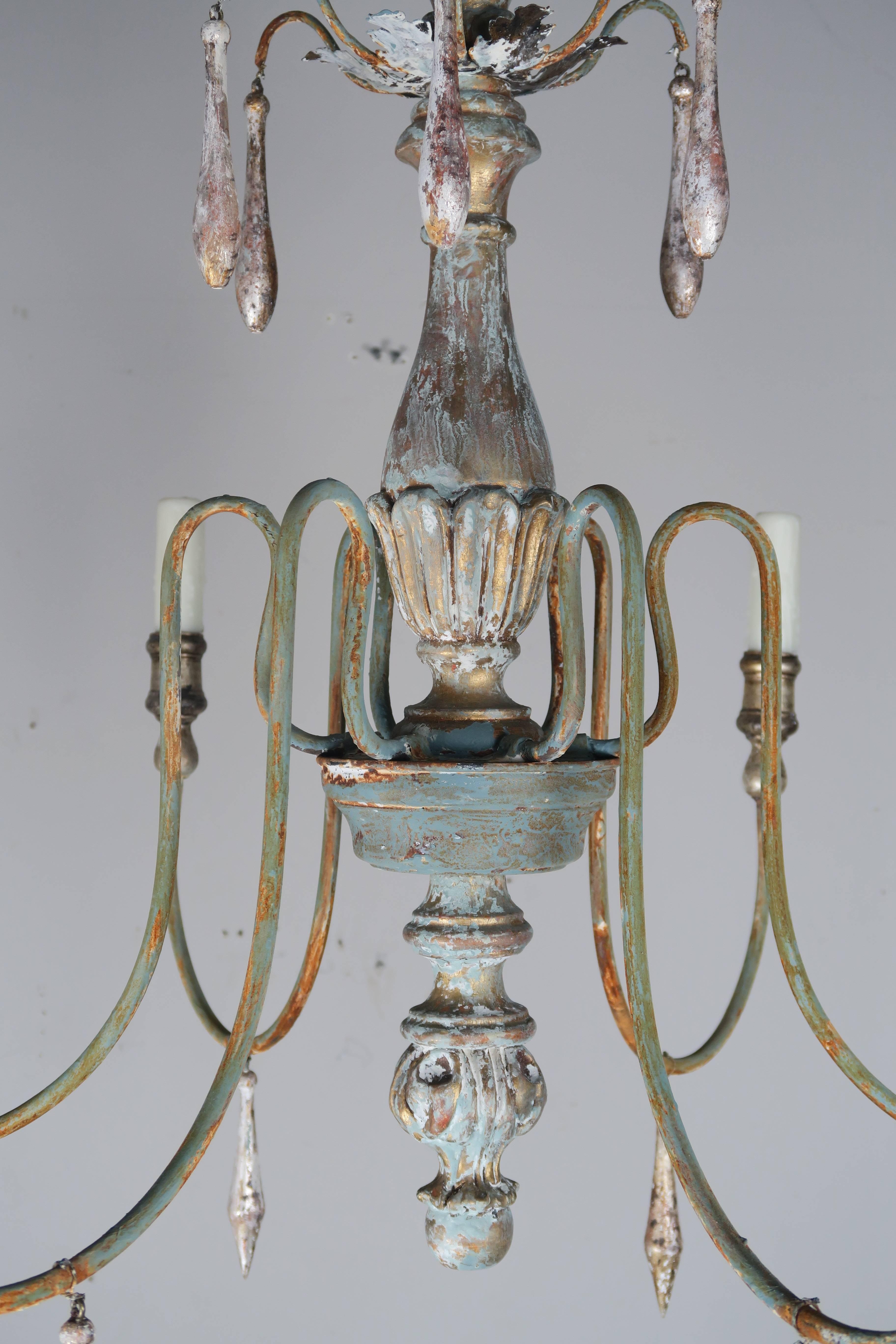 Rococo Painted Six-Light Italian Chandelier with Wood Tassels