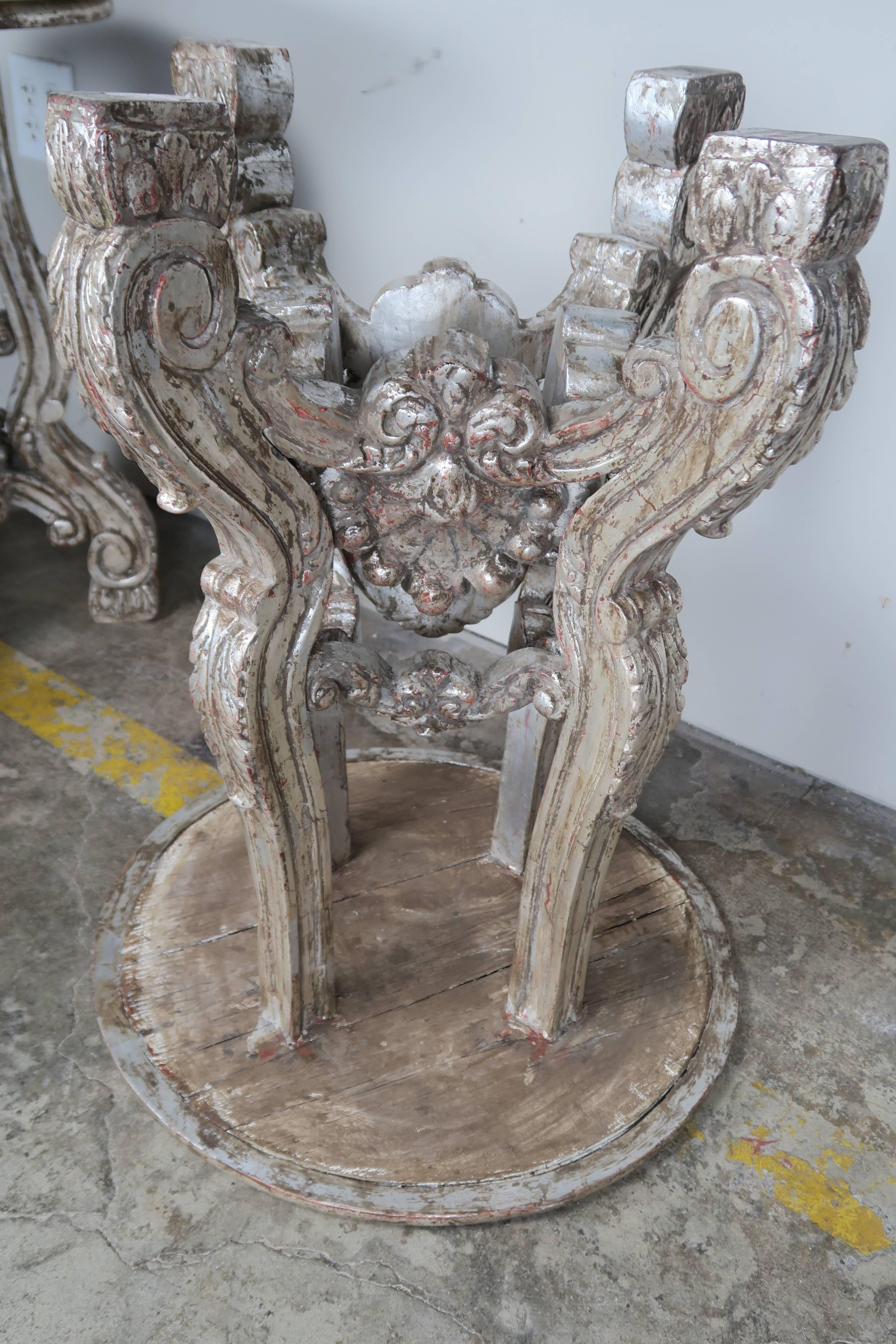 Pair of French Silvered Tables with Marble Tops 3