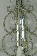 French Silver Crystal Beaded Mirrored Sconces, Pair