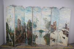 19th Century Italian Seven-Panel Hand-Painted Screen