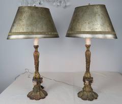 Pair of Italian Polychromed Cherub Face Lamps with Custom Shades