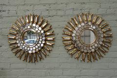 Spanish Gold Leaf Sunburst Mirror, Pair