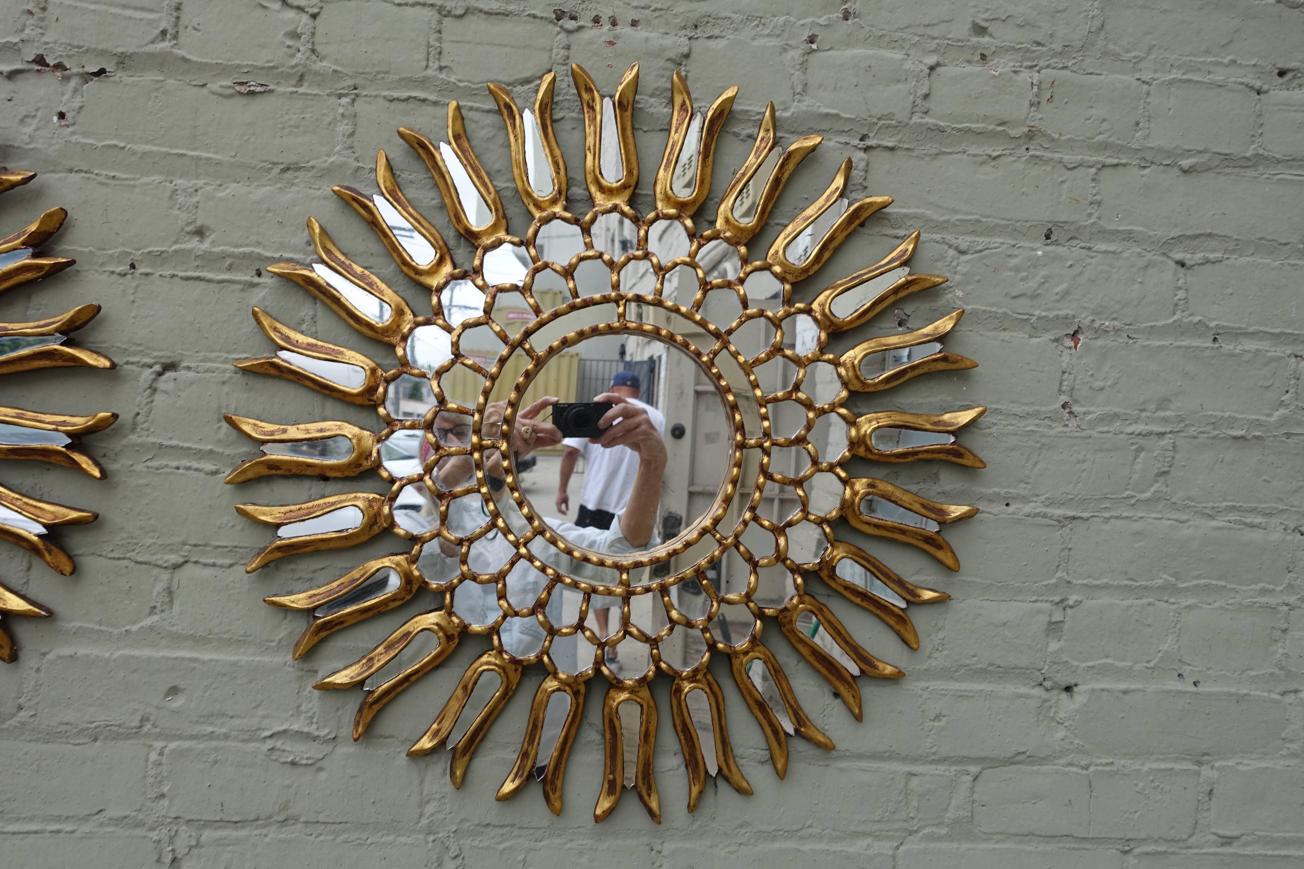 Baroque Spanish Gold Leaf Sunburst Mirror, Pair