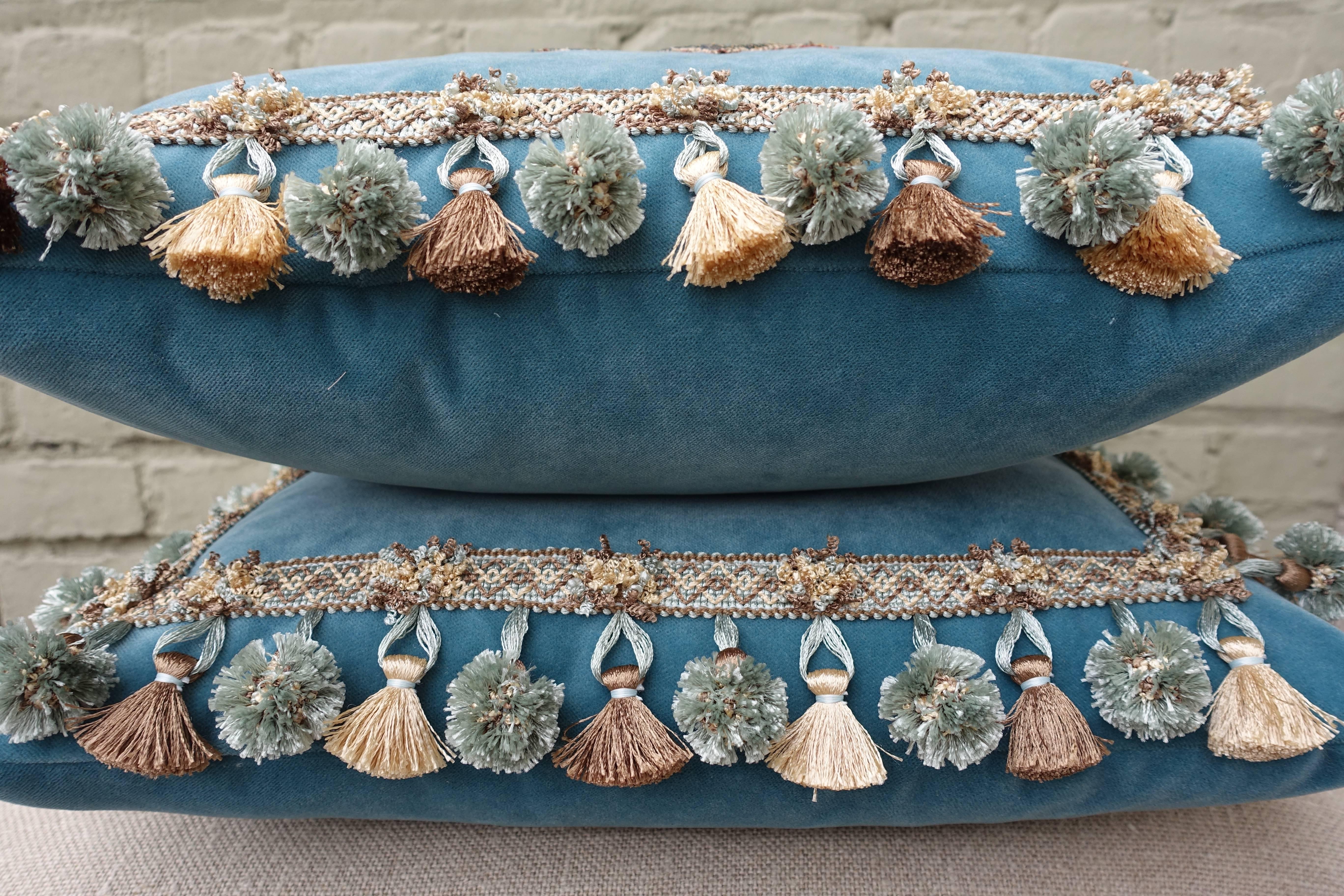 18th Century and Earlier Pair of Custom Appliqued Velvet Pillows by Melissa Levinson