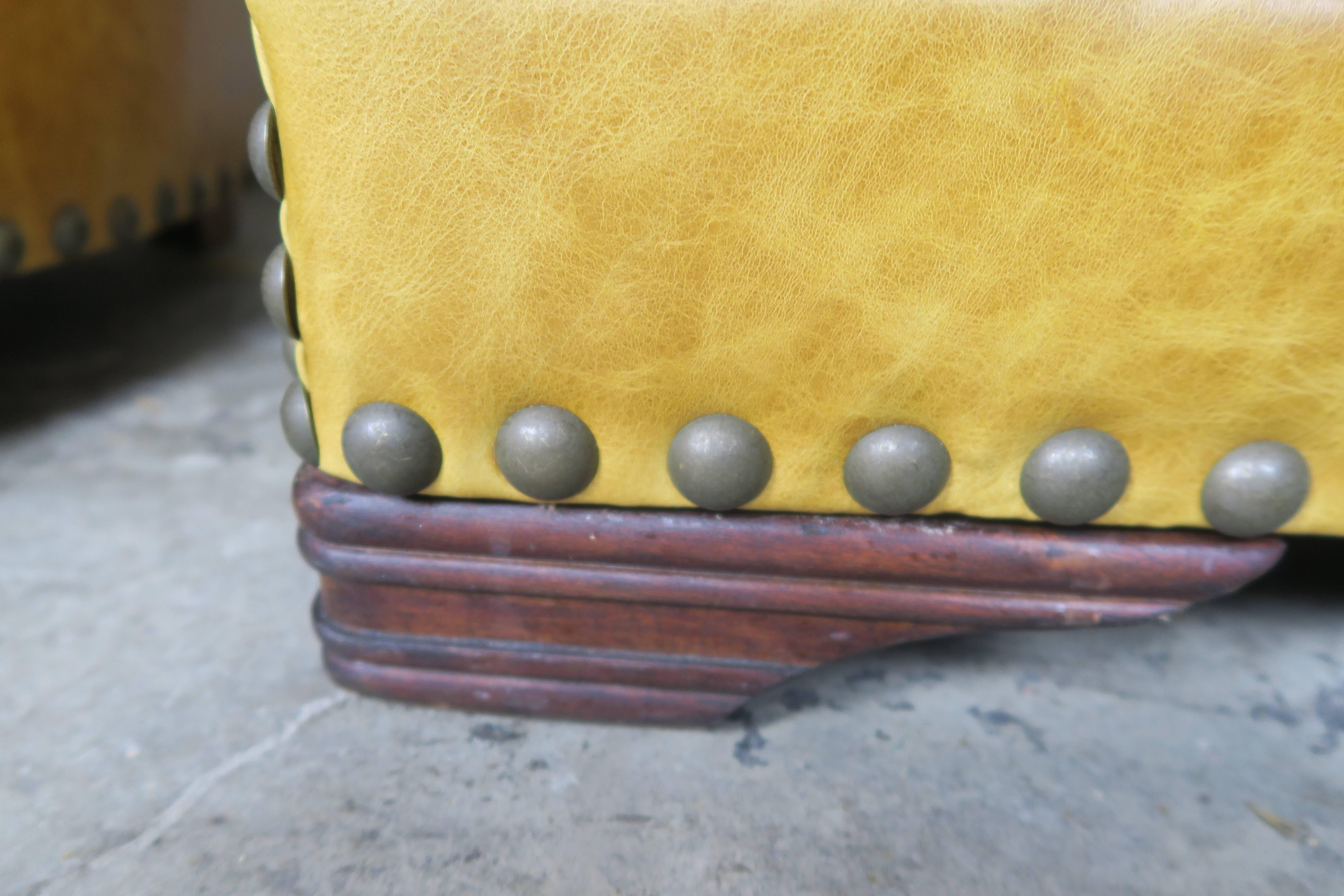 Mid-20th Century French Deco Leather Armchairs with Nailheads, Pair