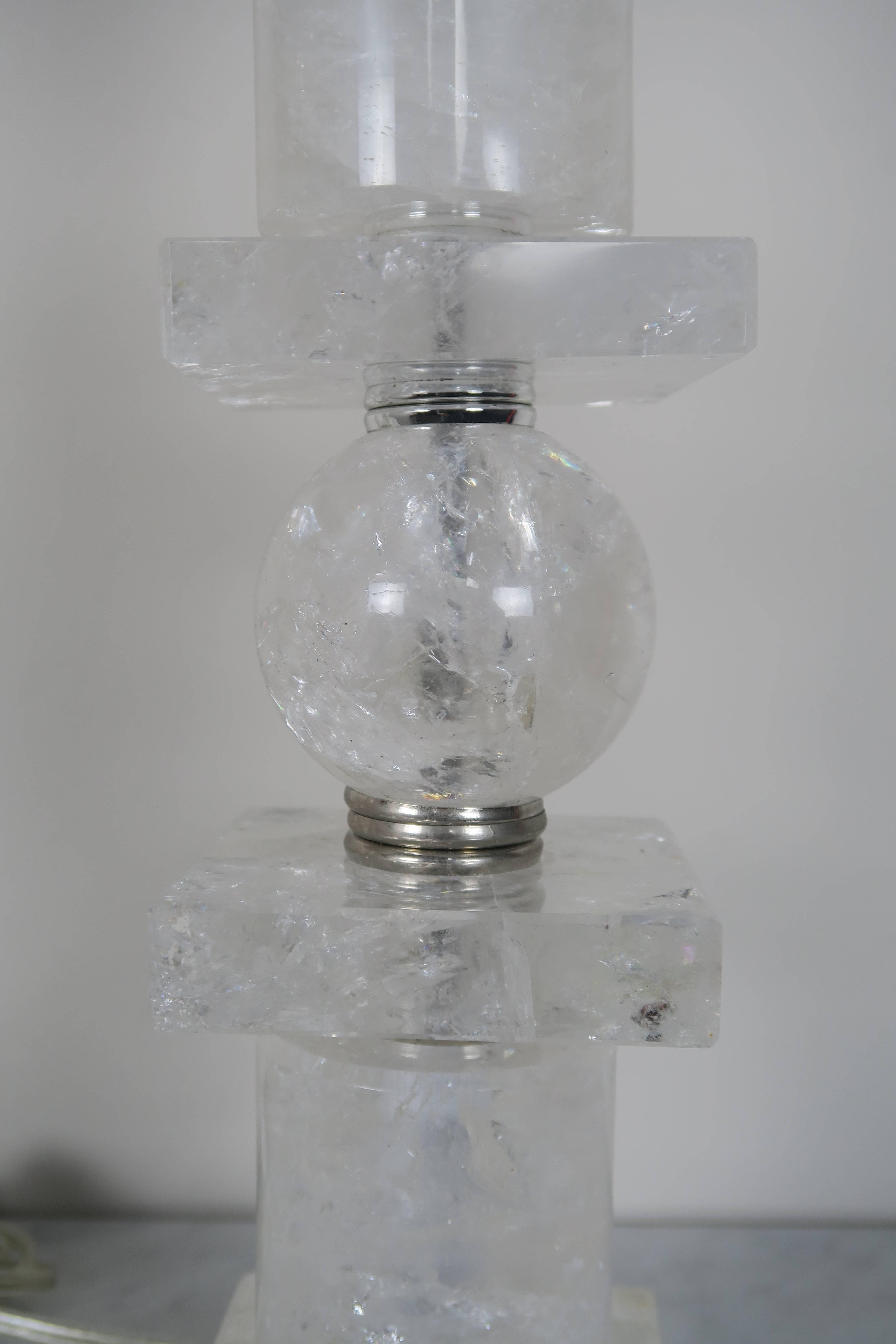 Unknown Rock Crystal Sculptured Quartz Lamps, Pair
