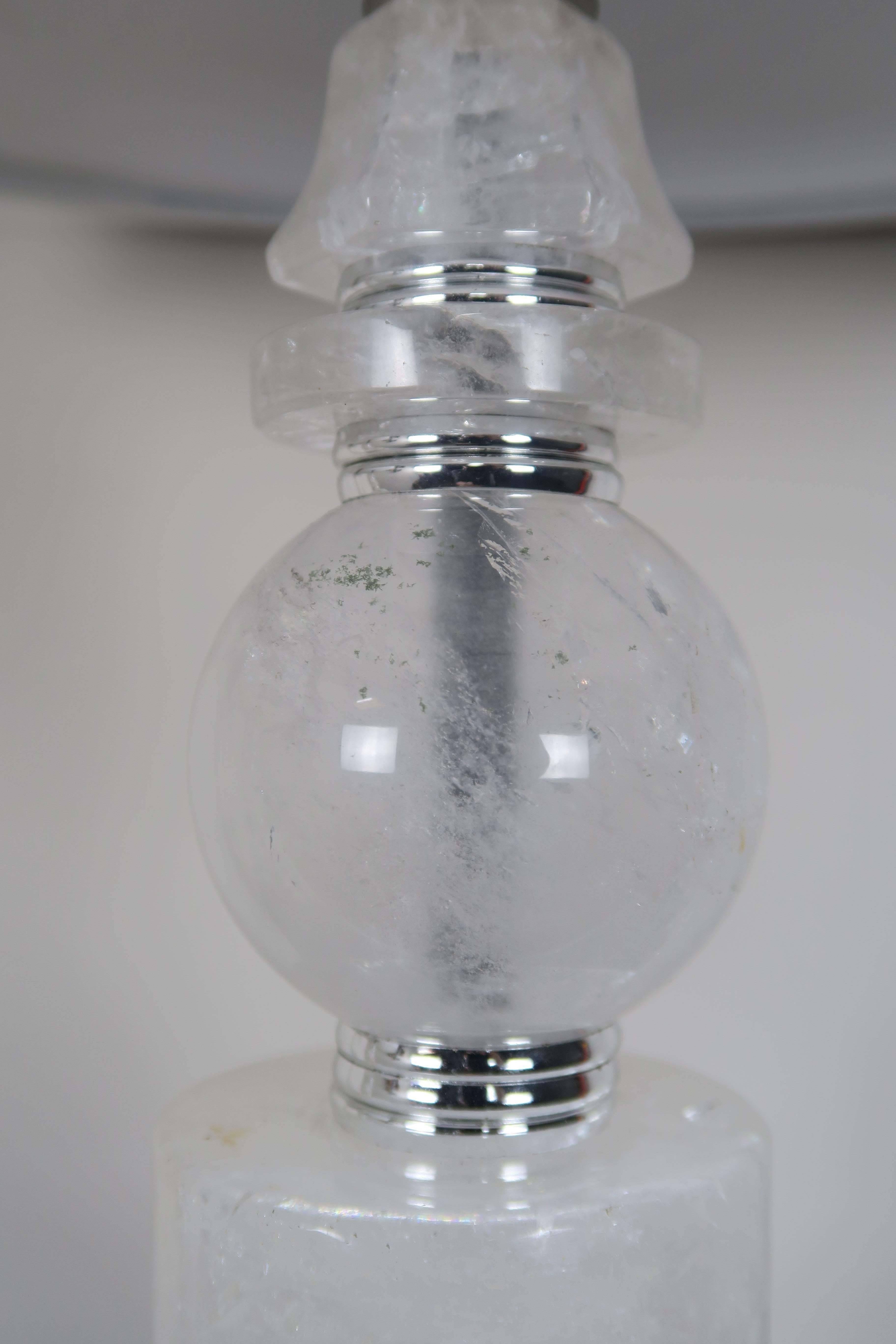 Late 20th Century Rock Crystal Sculptured Quartz Lamps, Pair