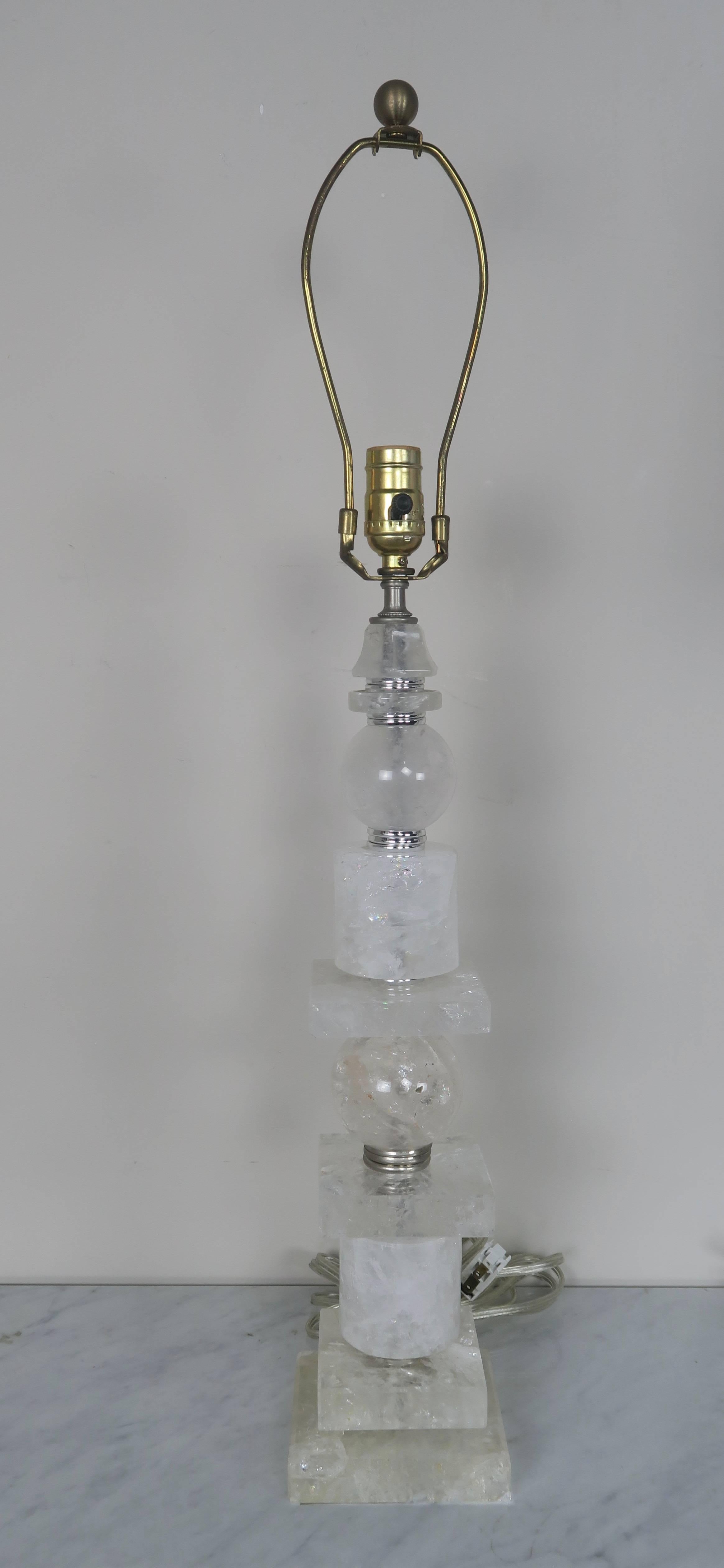 Rock Crystal Sculptured Quartz Lamps, Pair 4