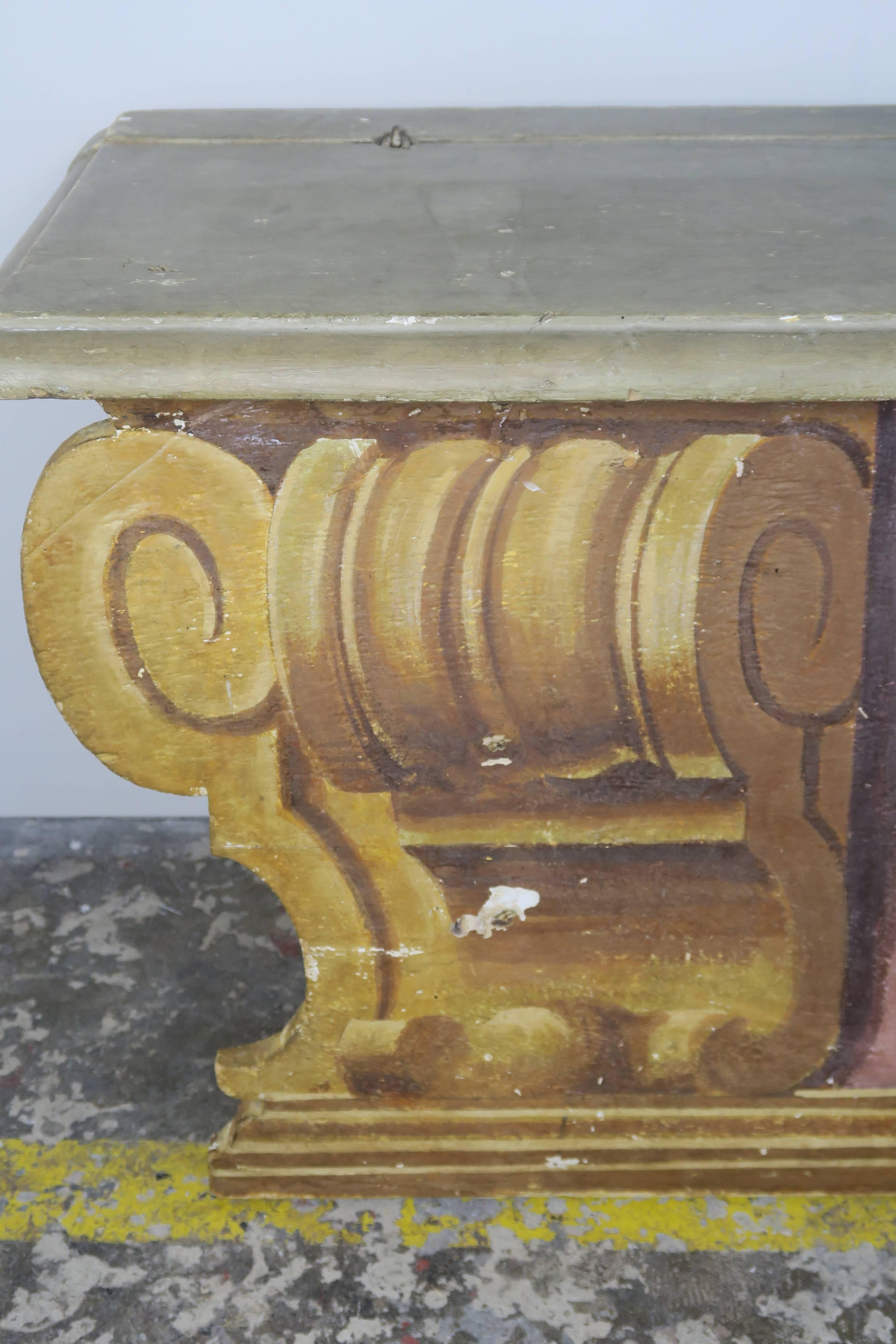 19th Century Italian Painted Neoclassical Style Bench In Distressed Condition In Los Angeles, CA