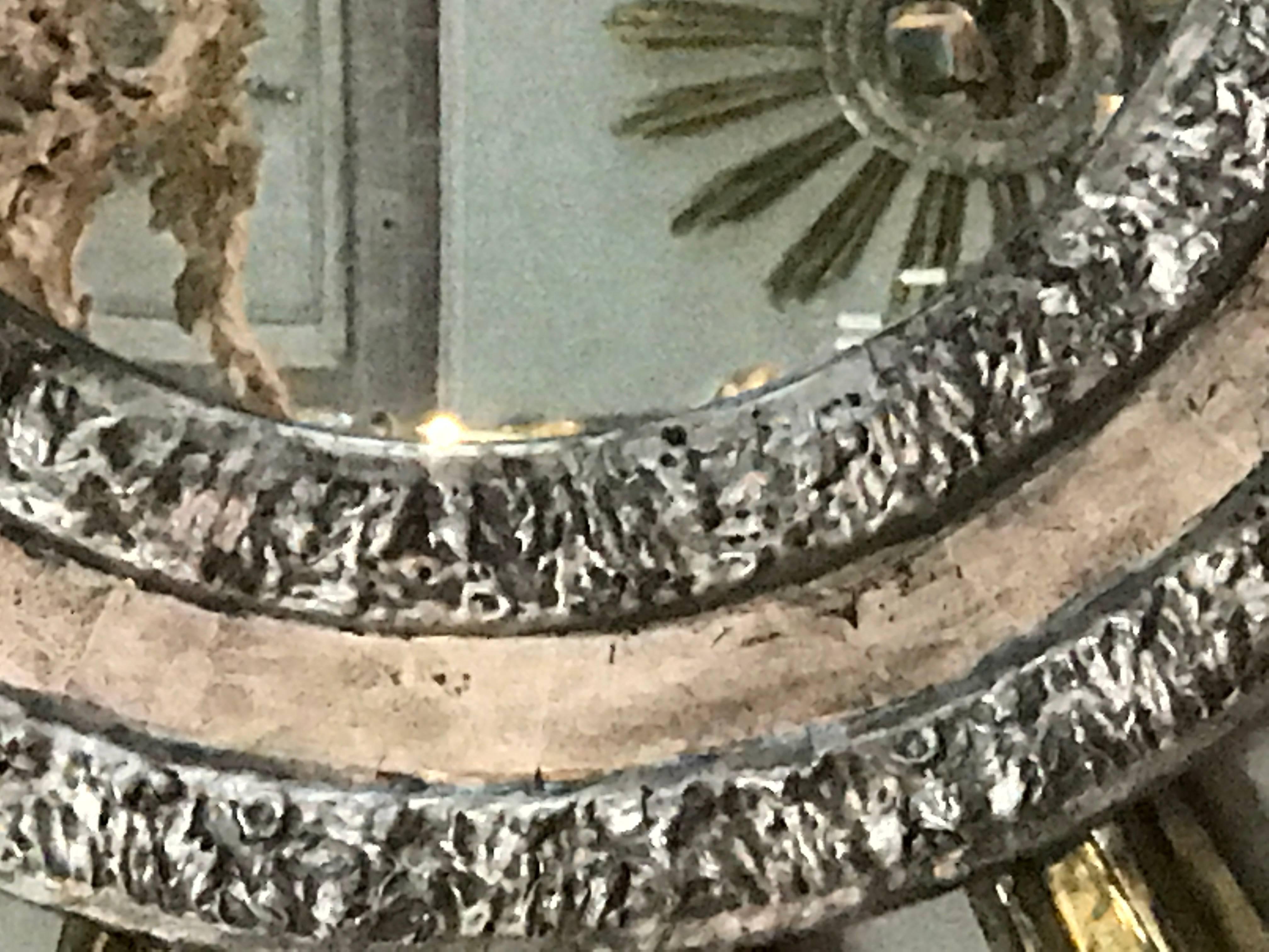 Baroque Monumental Italian Silver and Gold Leaf Sunburst Mirror