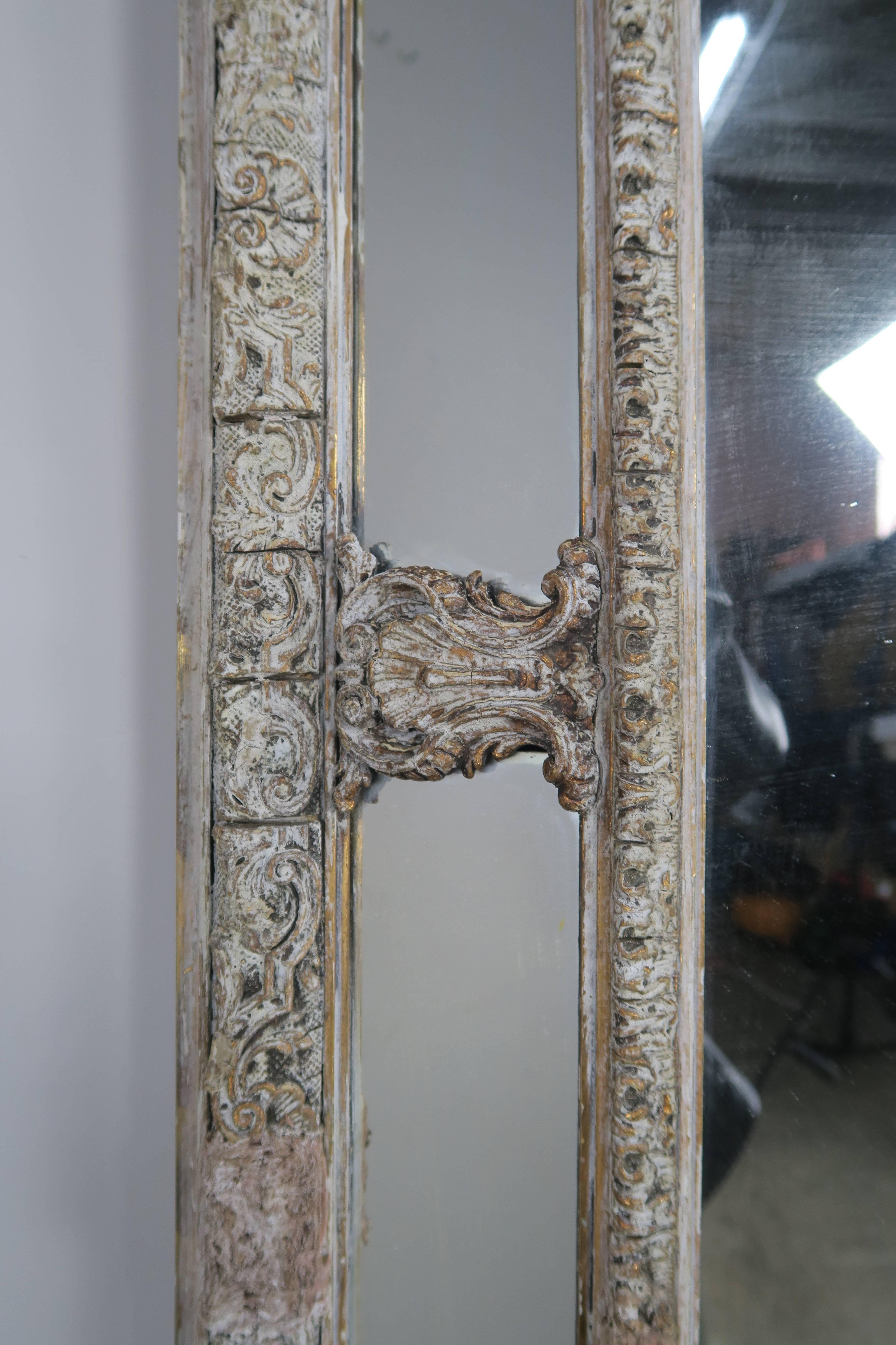 Gesso 19th Century French Carved Painted Mirror