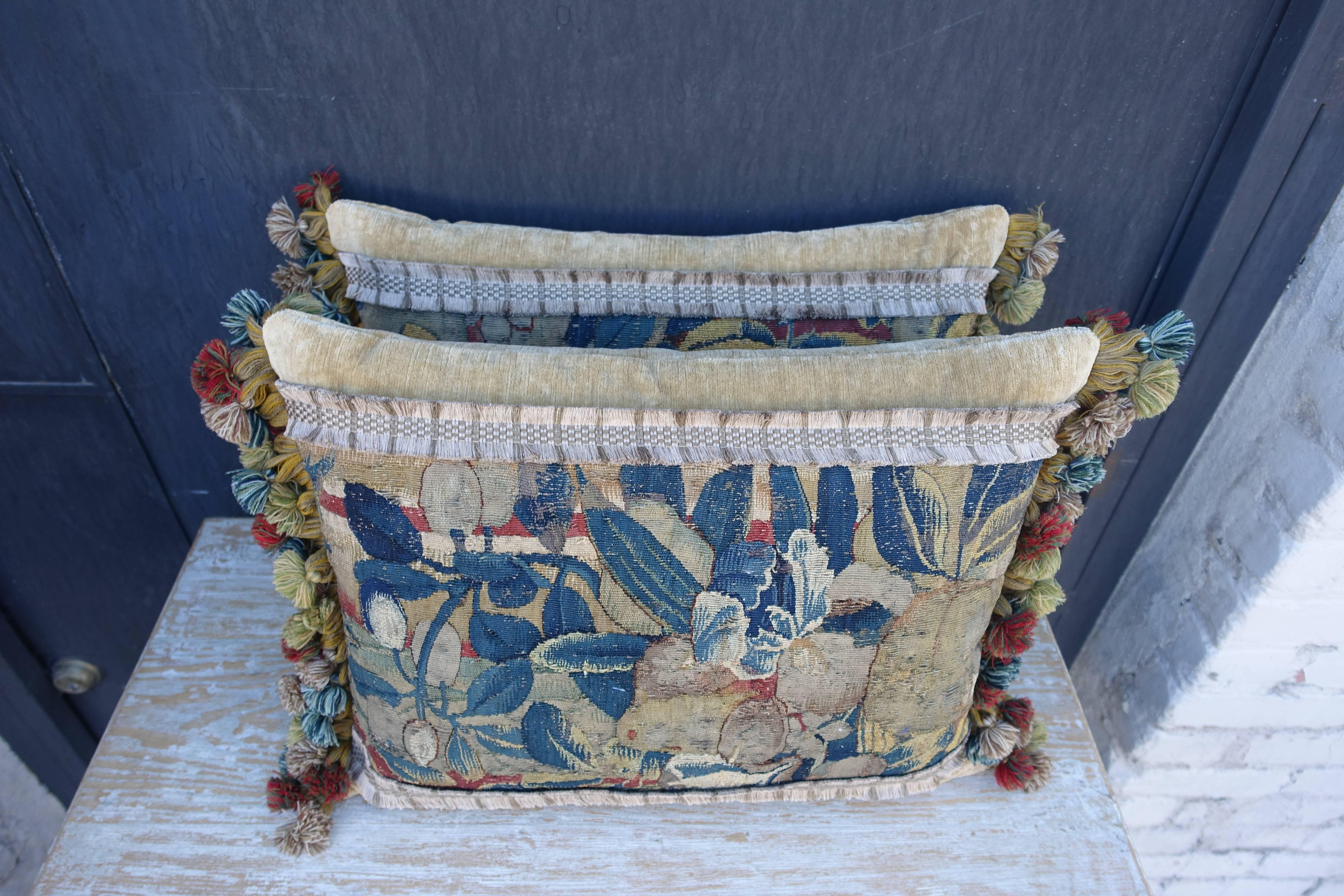 Belgian 17th Century Flemish Tapestry Pillows, Pair