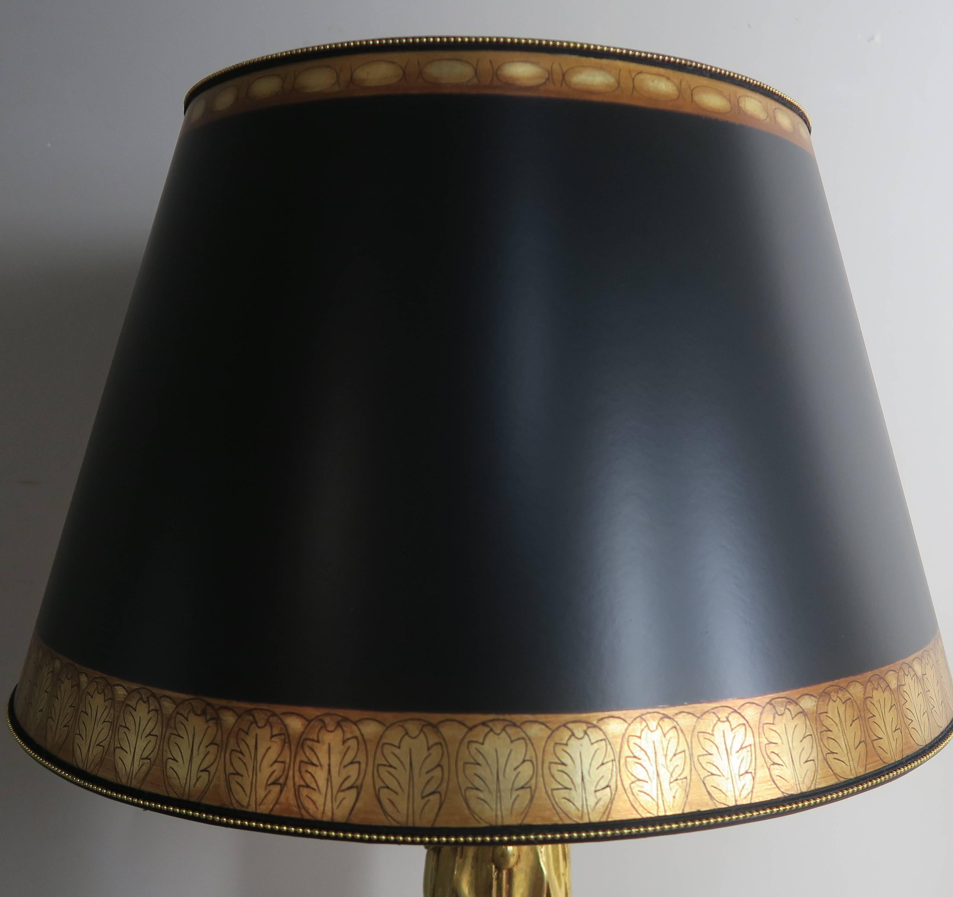 Neoclassical Style 22-Karat Gold Leaf and Black Lamps with Parchment Shades Pair 2