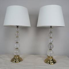 Pair of Mid-Century Modern Rock Crystal Sphere Table Lamps with Chrome Base