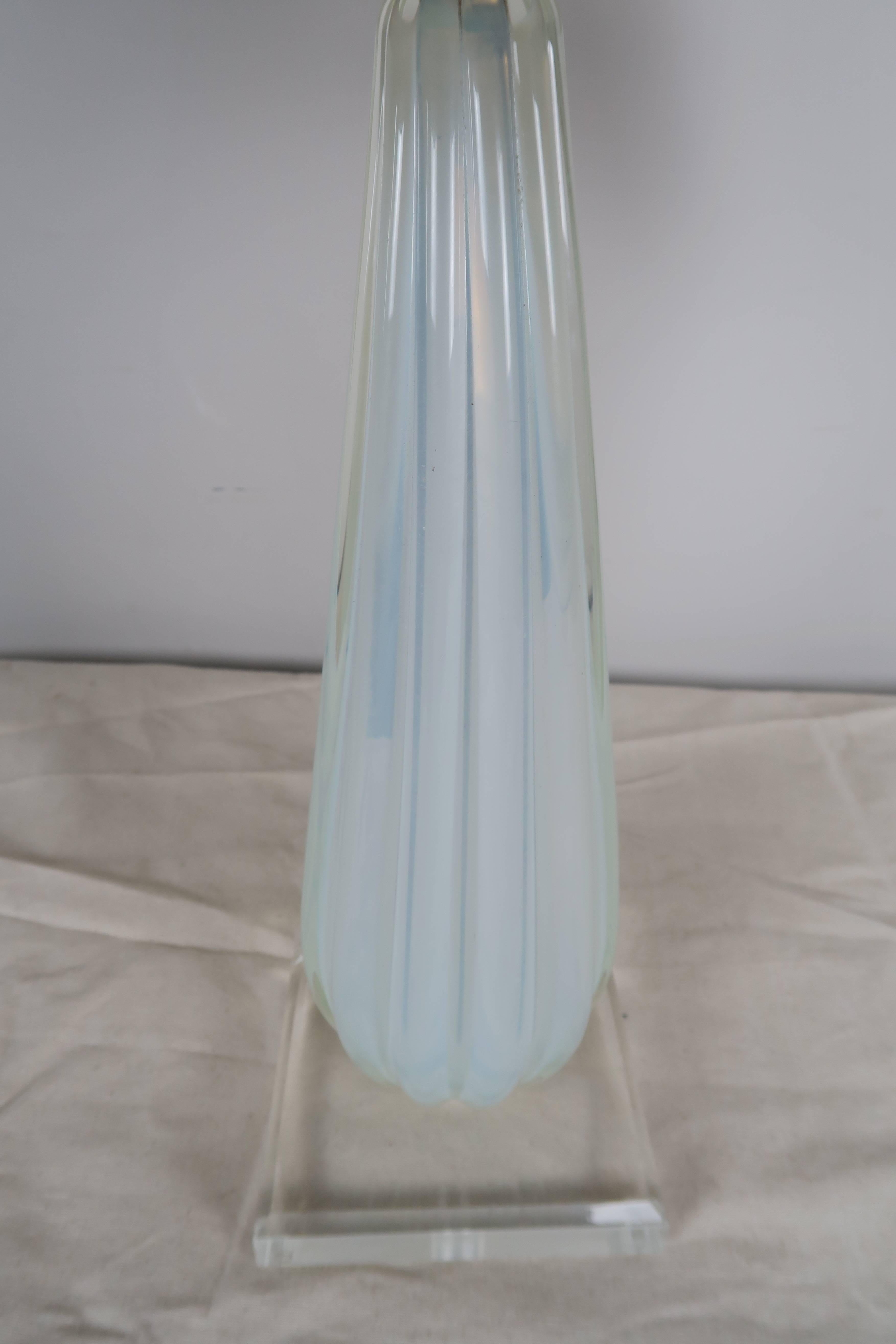 Mid-Century Modern Italian Murano Glass Aqua Blue Lamp with Custom Parchment Shade