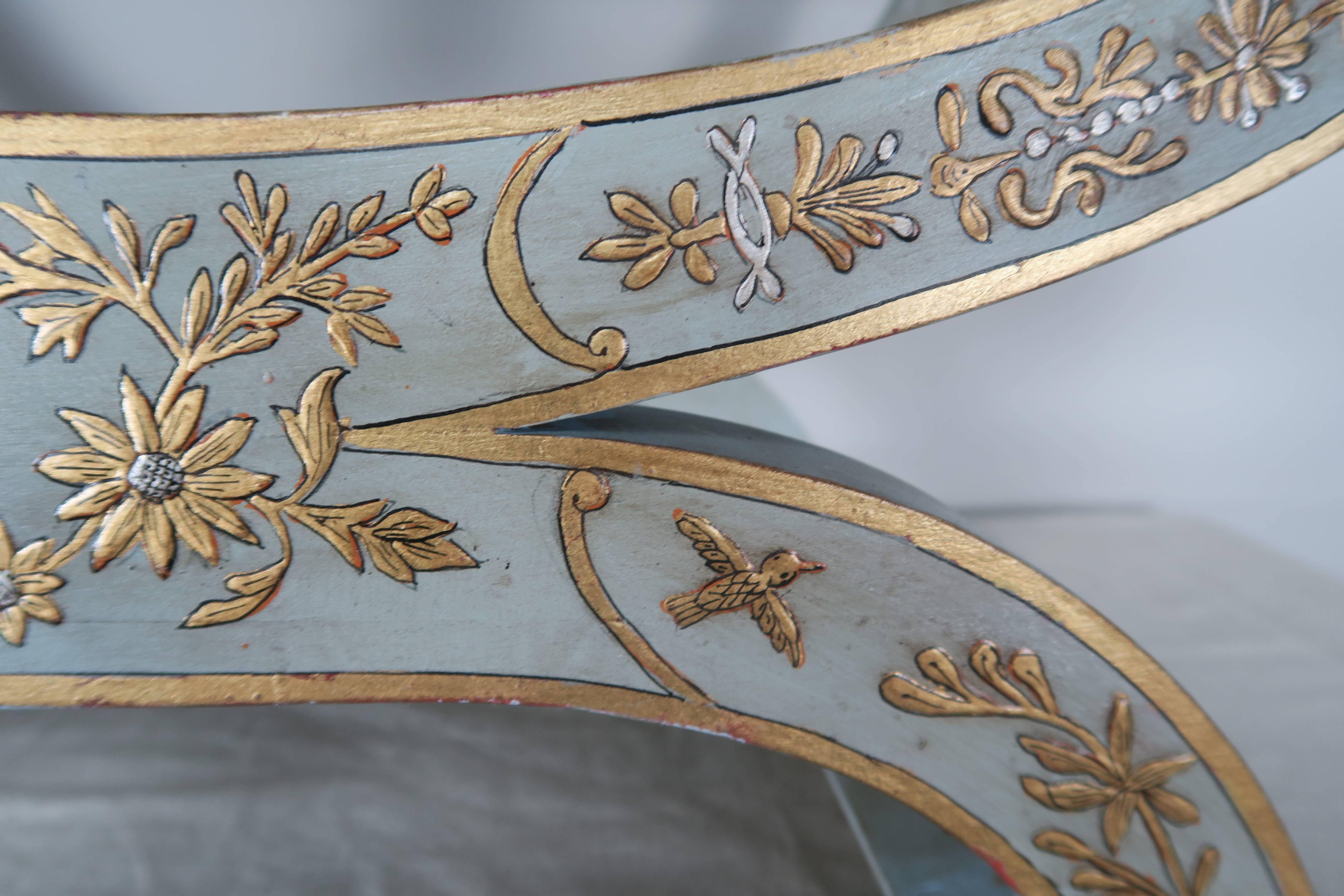 Unknown Chinoiserie Painted Benches with Lamb Skin Leather Upholstery