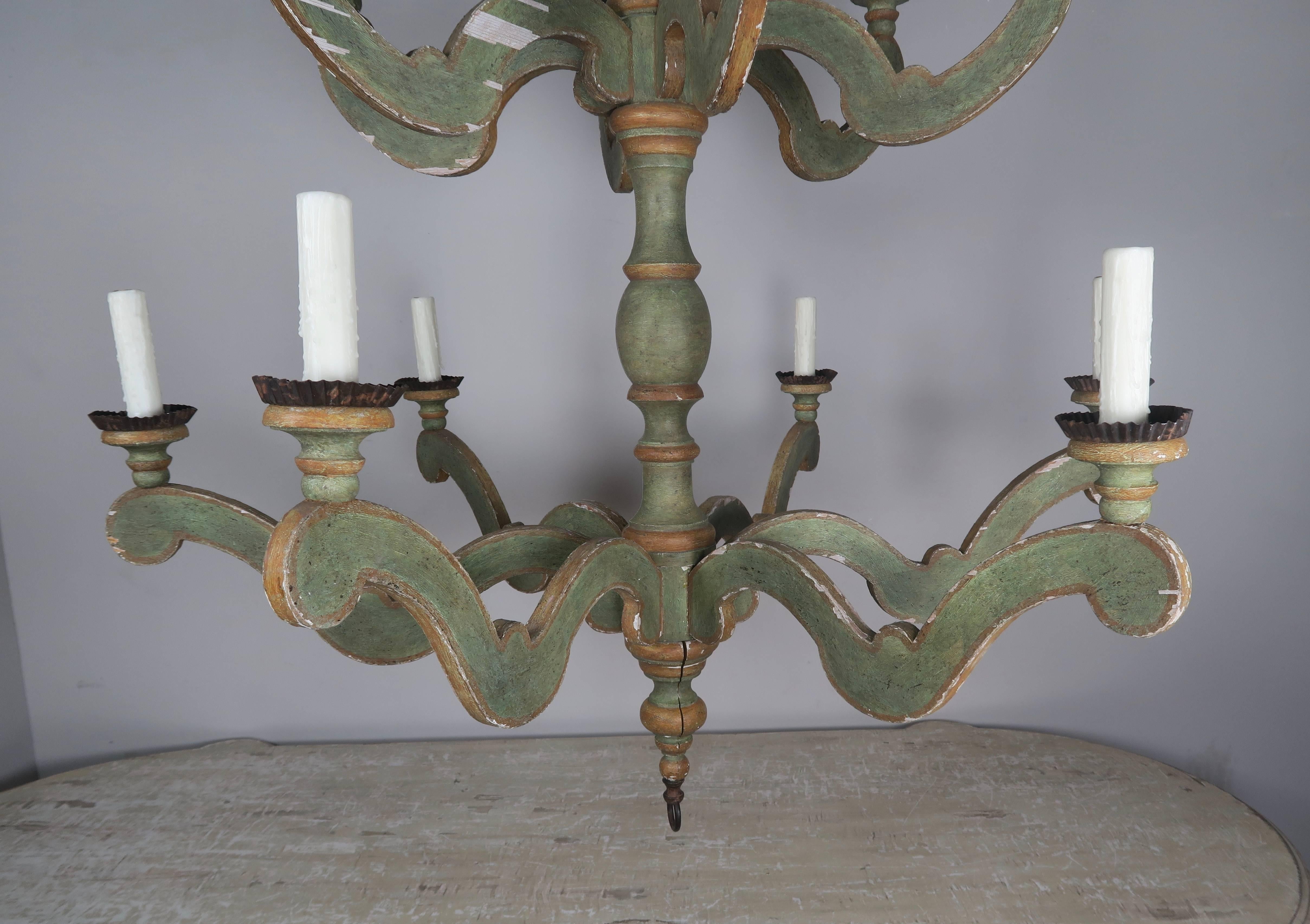 Mid-20th Century Two-Tier Italian Style Painted Chandelier