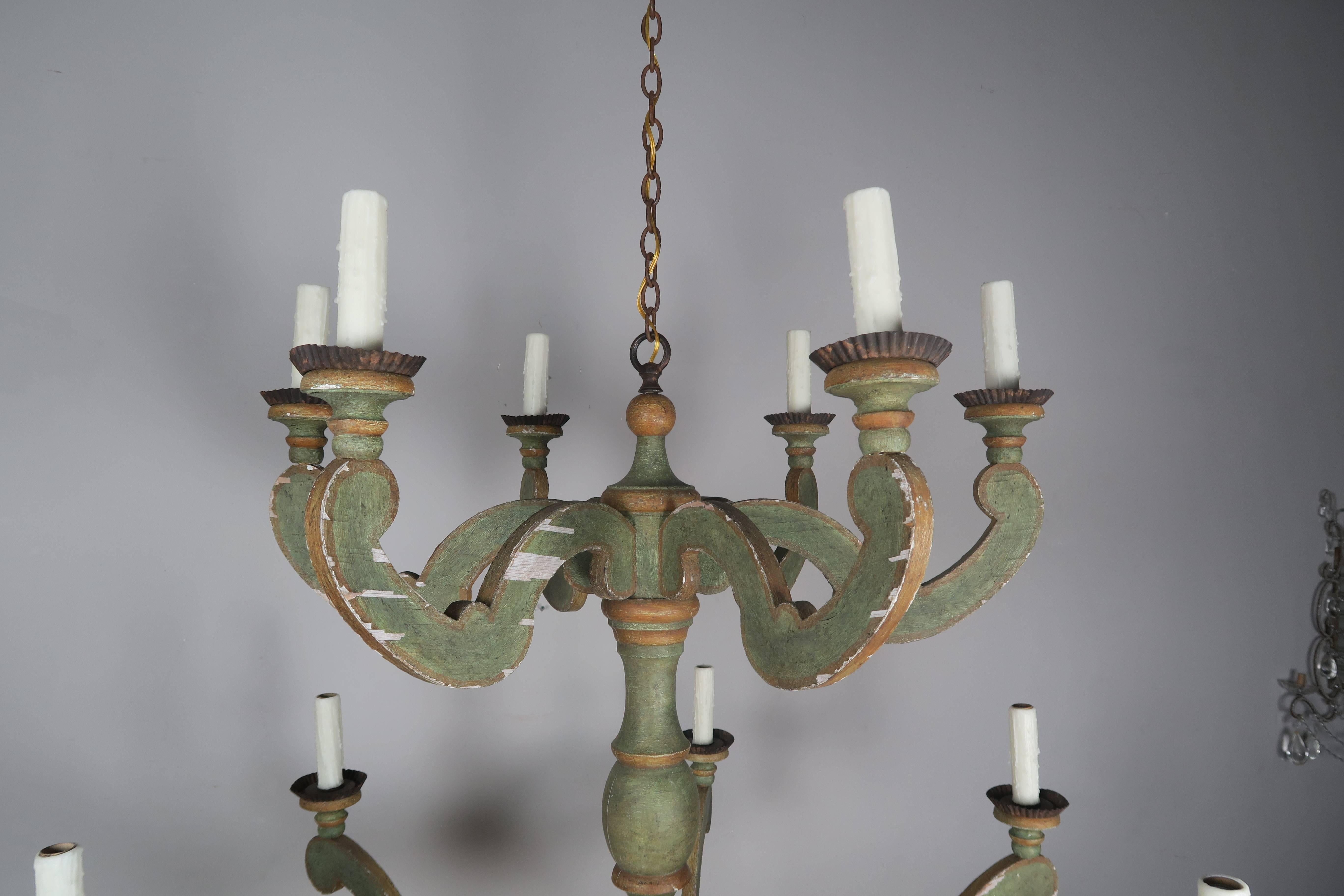 Wrought Iron Two-Tier Italian Style Painted Chandelier