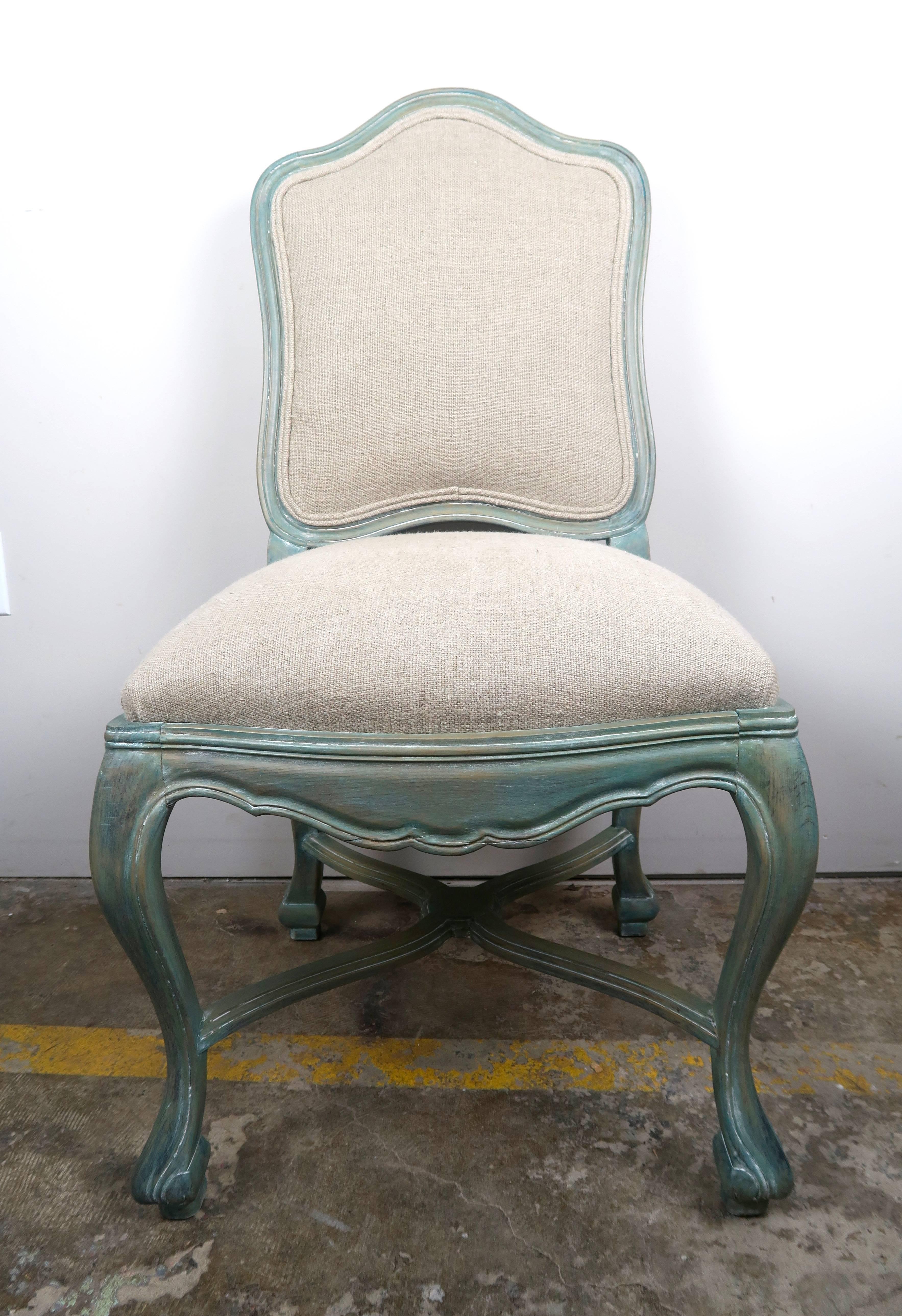 Set of 8 Louis XV Style Painted Dining Chairs, circa 1930s In Distressed Condition In Los Angeles, CA